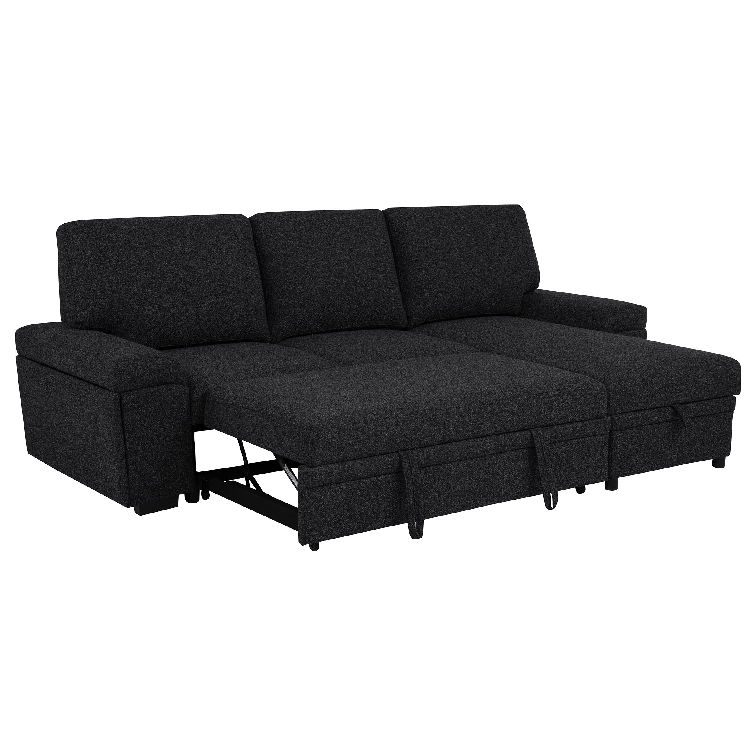 Demko Sleeper Sectional Sofa with Speaker and Storage Chaise Black — view 6
