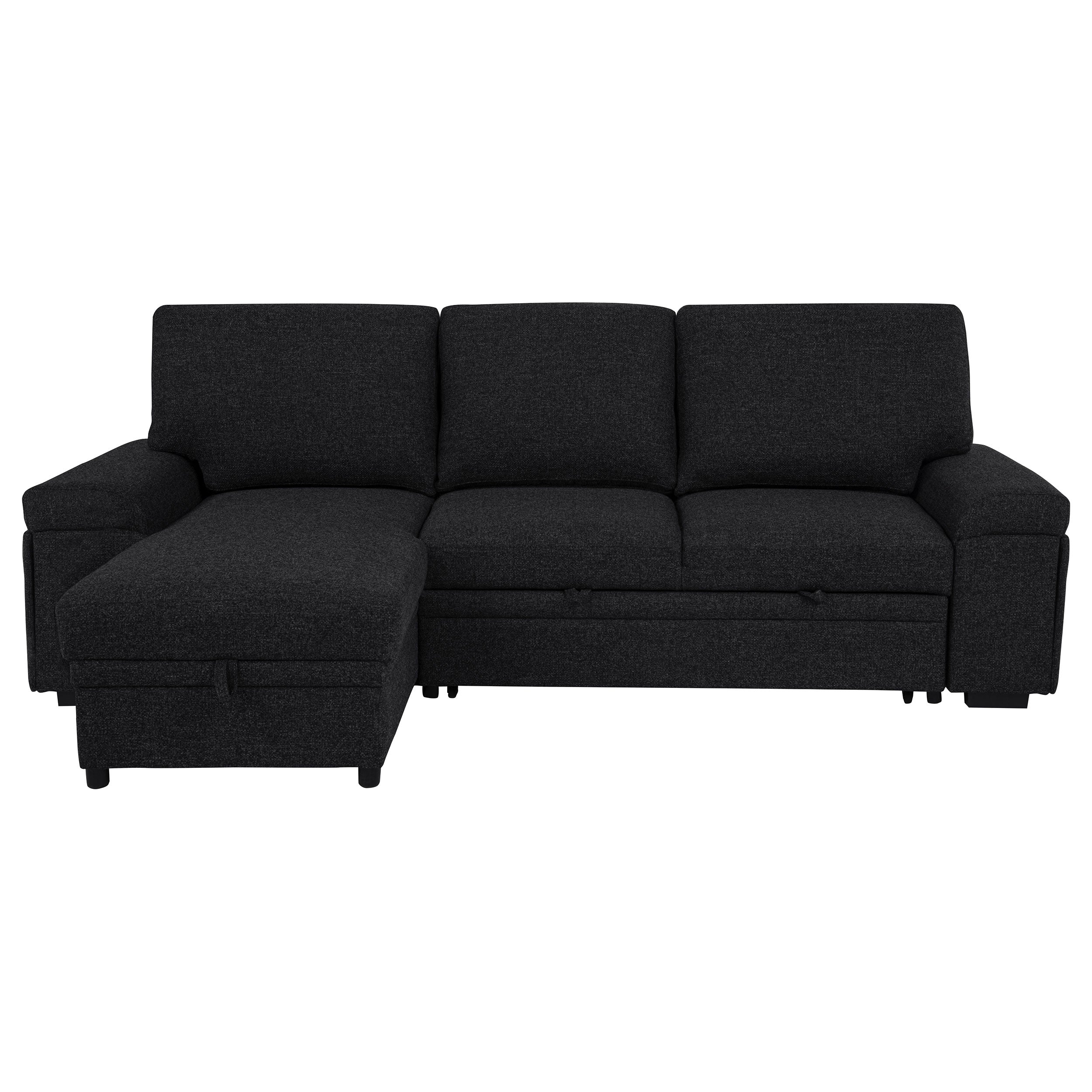 Demko Sleeper Sectional Sofa with Speaker and Storage Chaise Black — view 11