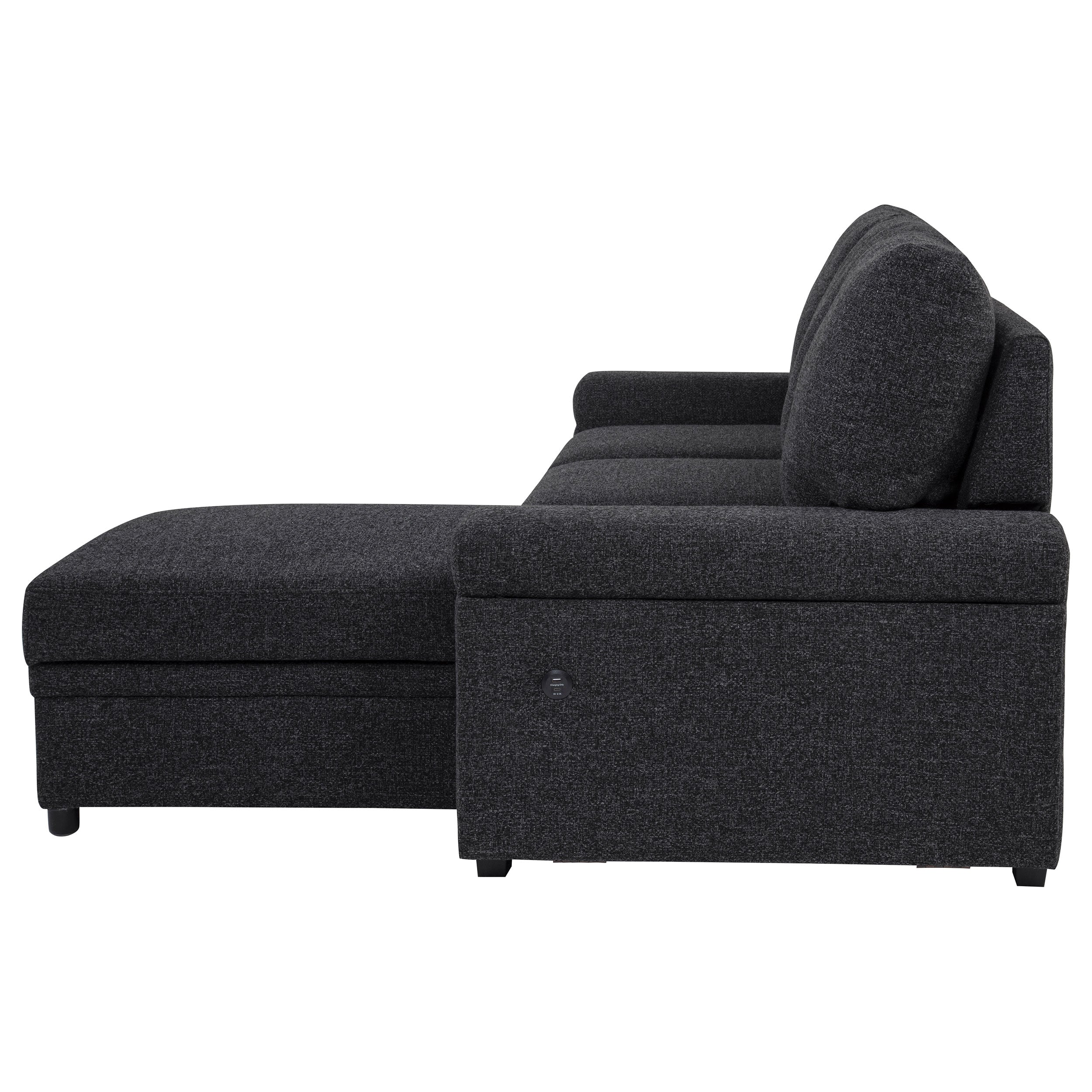 Demko Sleeper Sectional Sofa with Speaker and Storage Chaise Black — view 13