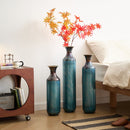 Modern Droplet Shaped Floor Vase Set, Glazed Metal Decorative Vases 3 Piece Home Decor - Aqua Blue