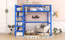 Full Size Metal Loft Bed with 4-Tier Shelves and Storage, Blue