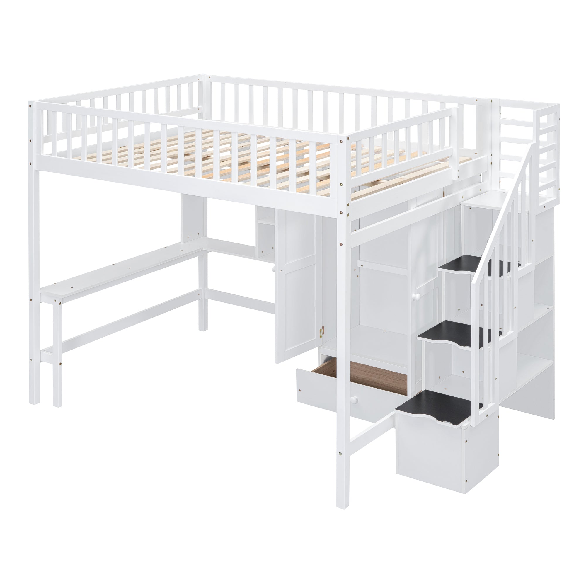 Full size Loft Bed with Bookshelf,Drawers,Desk,and Wardrobe-White - Atlantic Fine Furniture Melbourne FL