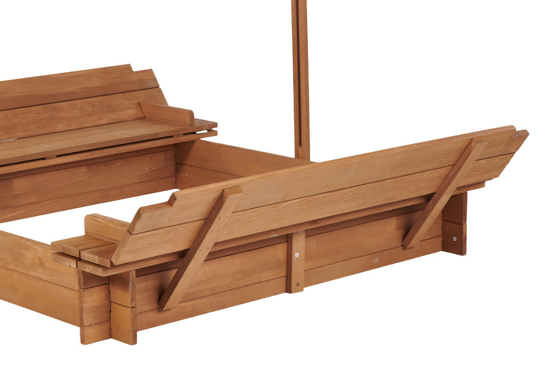 Kids Sandbox With Adjustable Cover, Sand Box With 2 Foldable Bench Seats, Outdoor Sandpit For Backyard Play - Light Brown