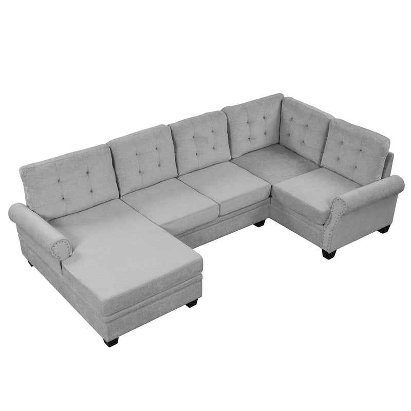 Modern U-Shaped Corner Sectional Sofa Upholstered Linen Sofa Couch For Living Room