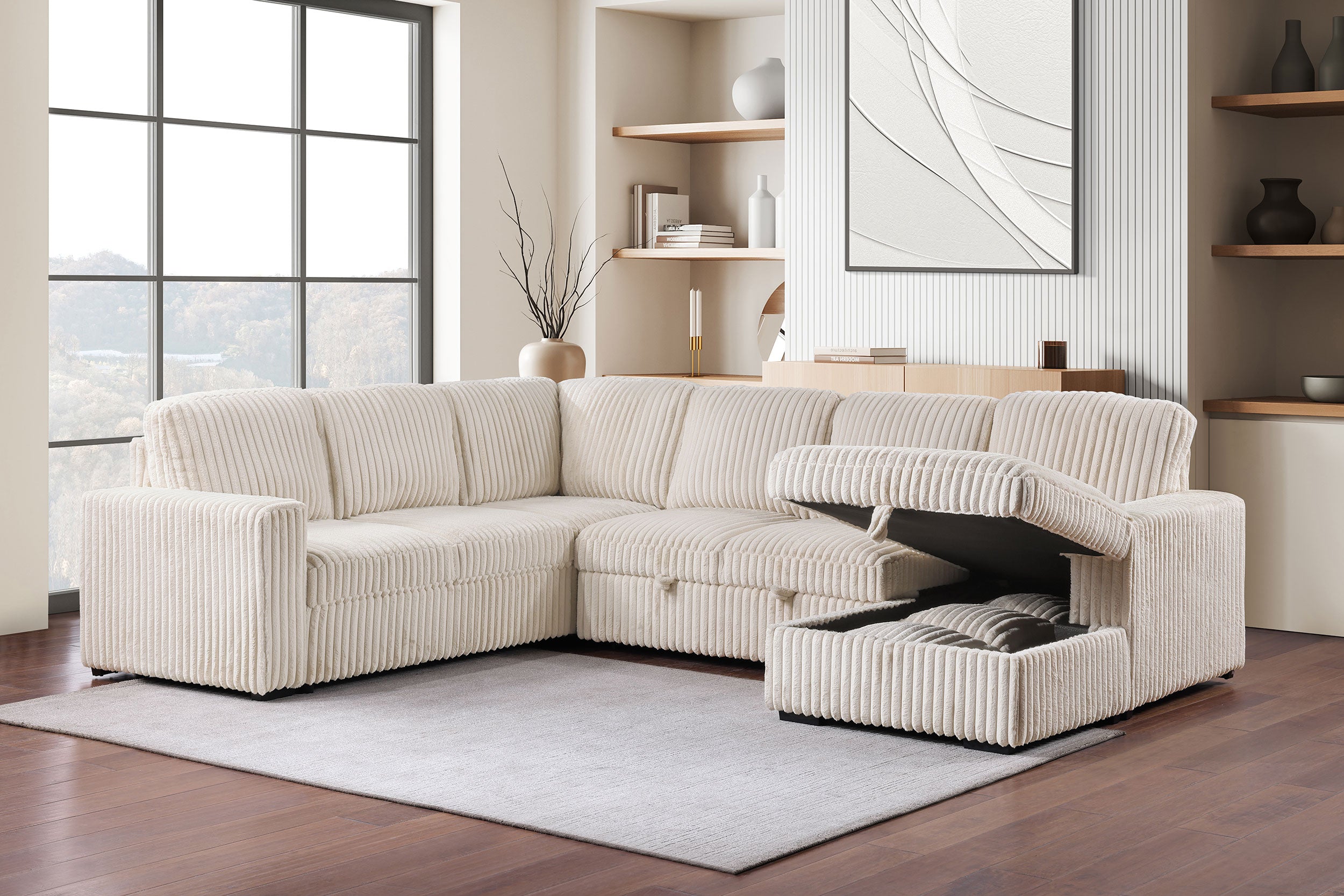 Devonshire Sleeper Sectional Sofa Storage Chaise Camel — view 3