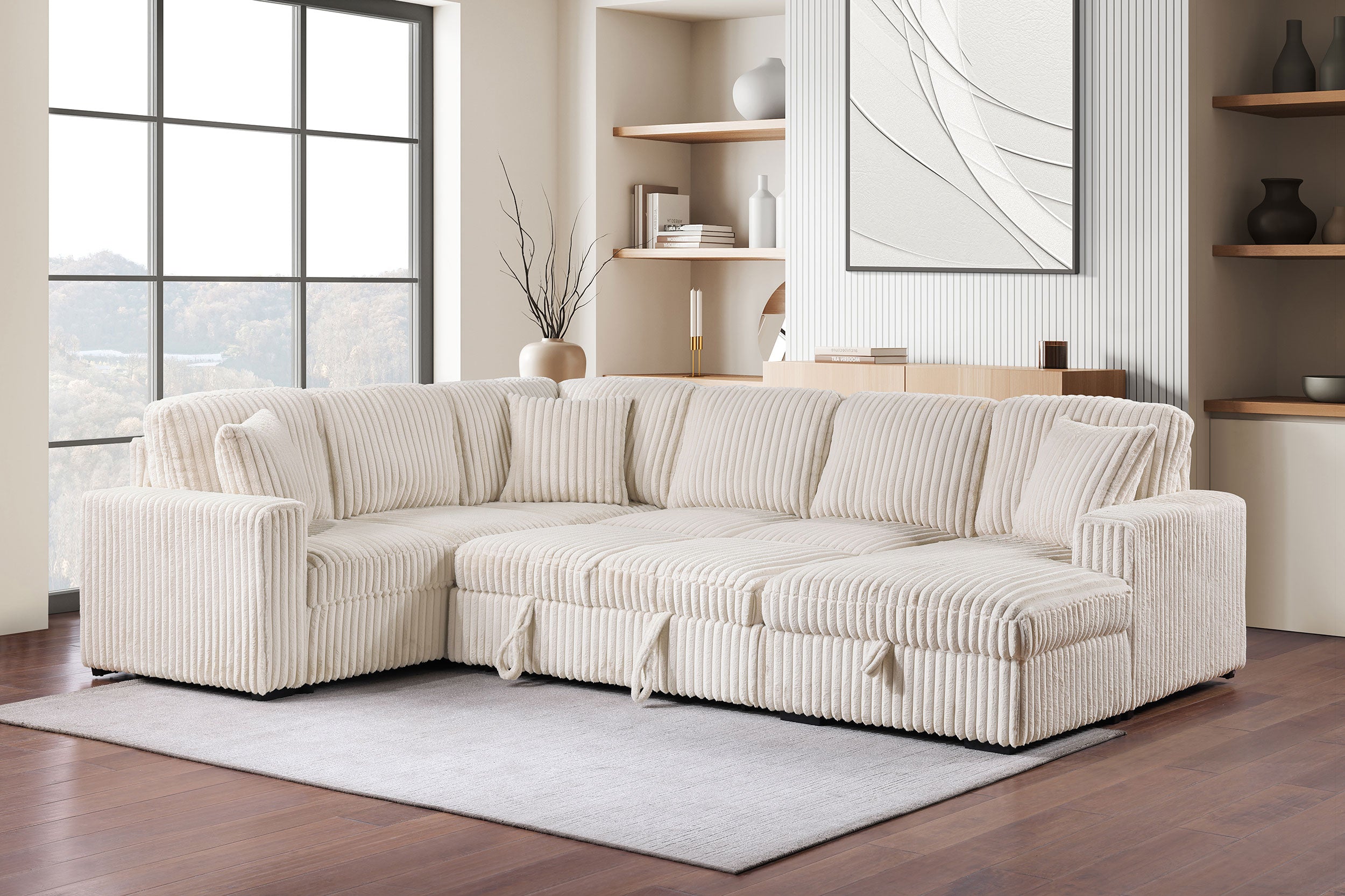Devonshire Sleeper Sectional Sofa Storage Chaise Camel — view 4