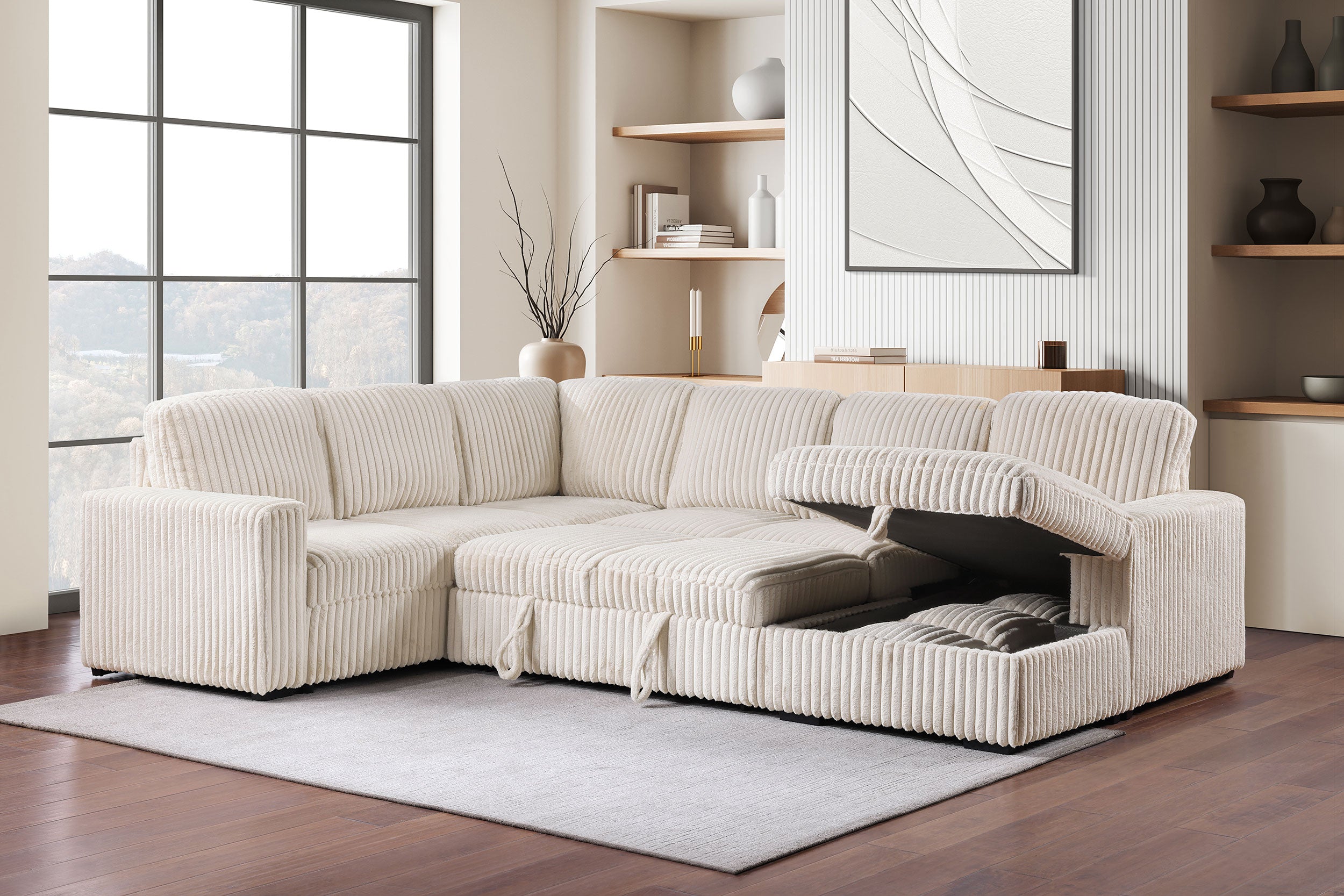 Devonshire Sleeper Sectional Sofa Storage Chaise Camel — view 5