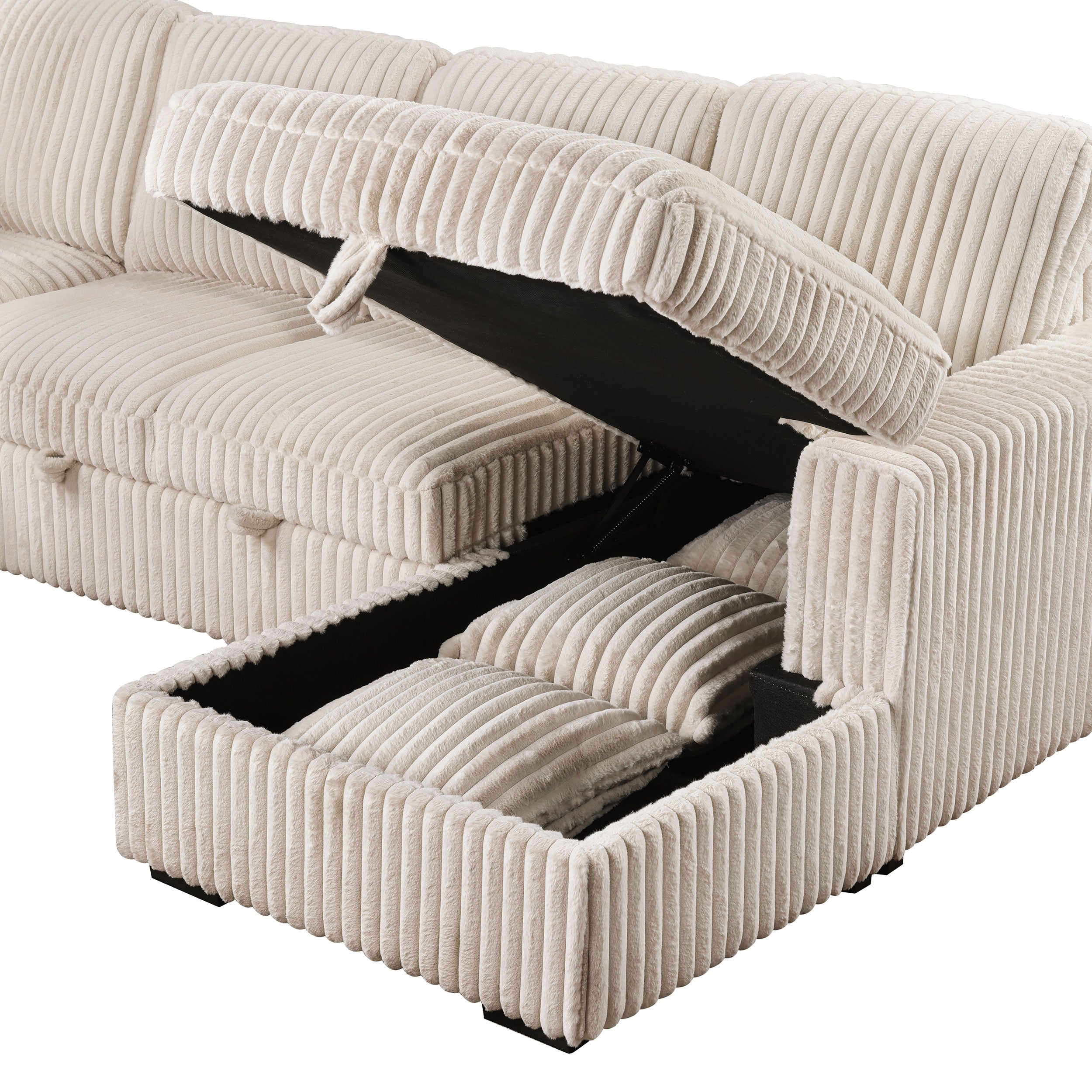 Devonshire Sleeper Sectional Sofa Storage Chaise Camel — view 16