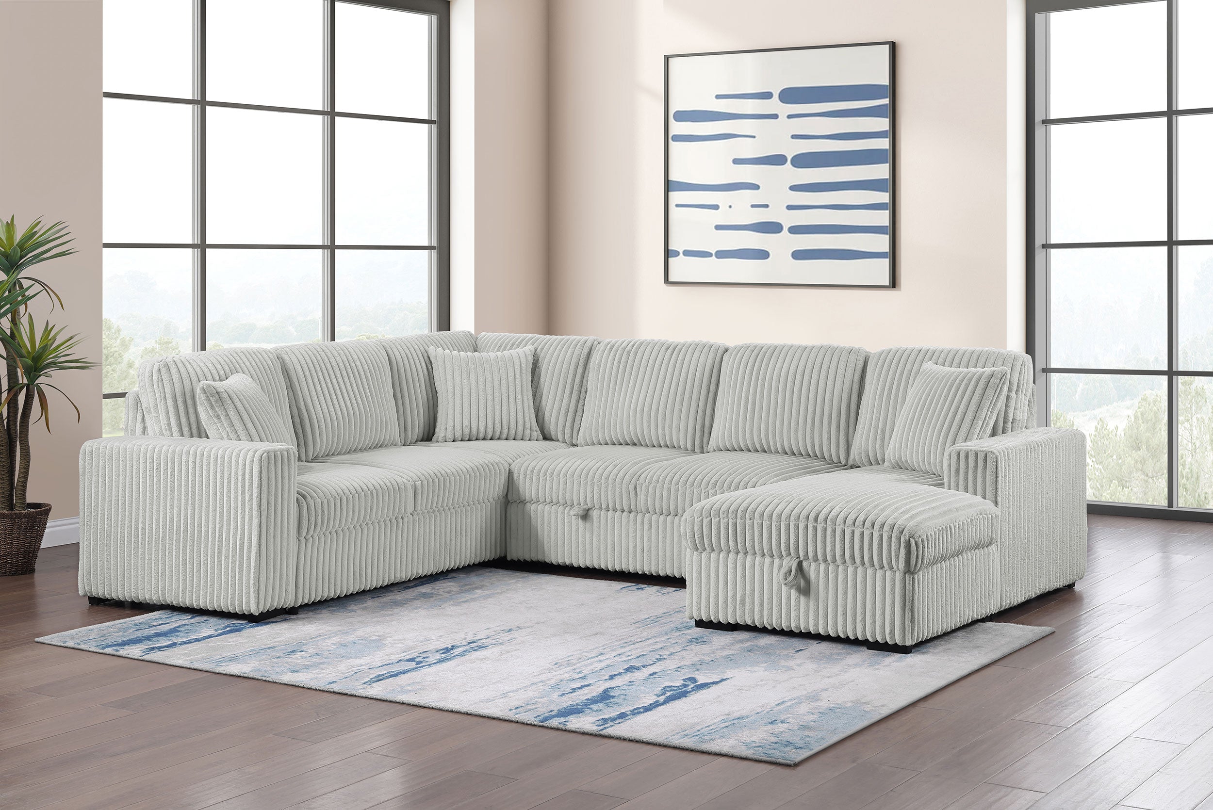 Devonshire Sleeper Sectional Sofa Storage Chaise Grey — view 2