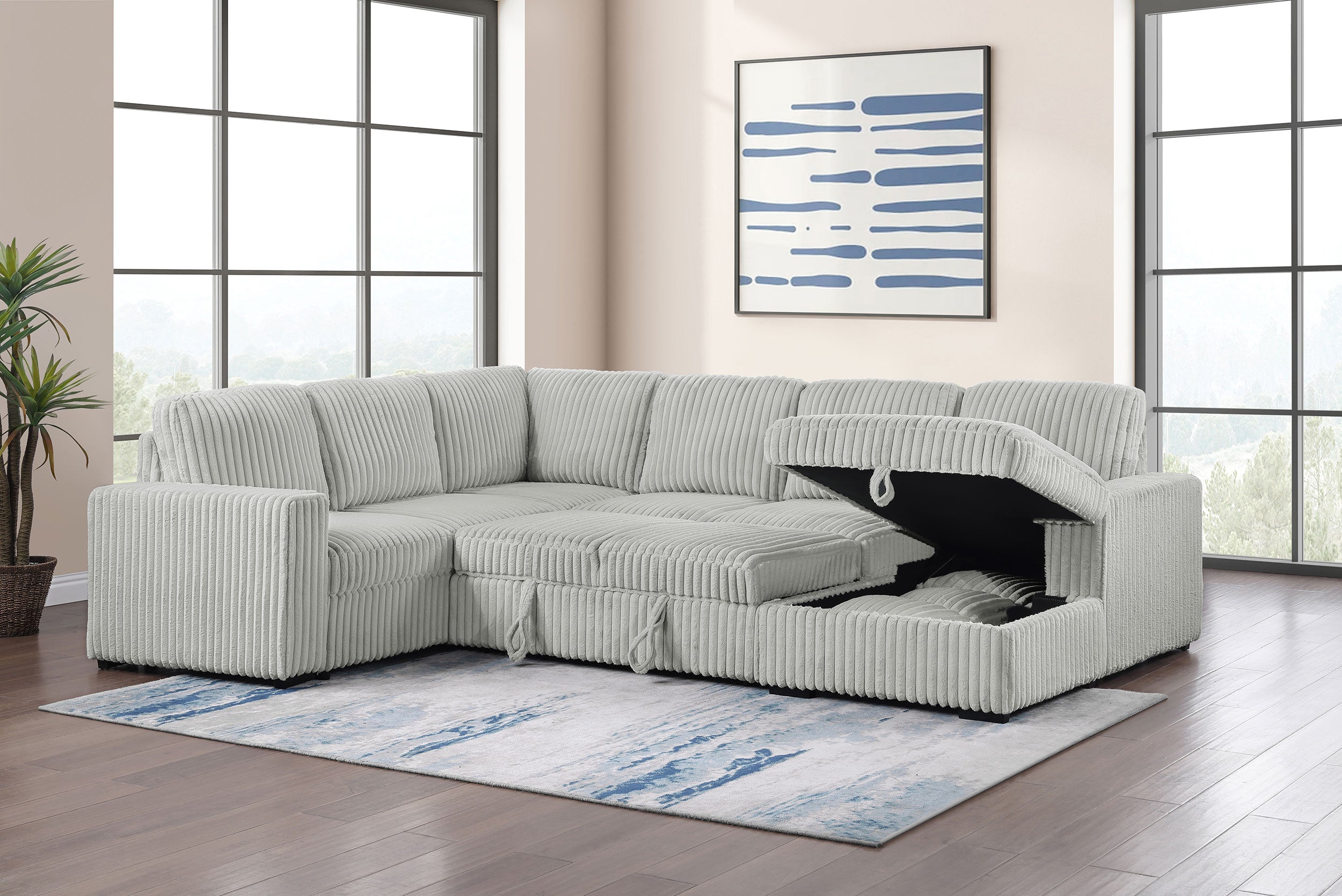Devonshire Sleeper Sectional Sofa Storage Chaise Grey — view 5