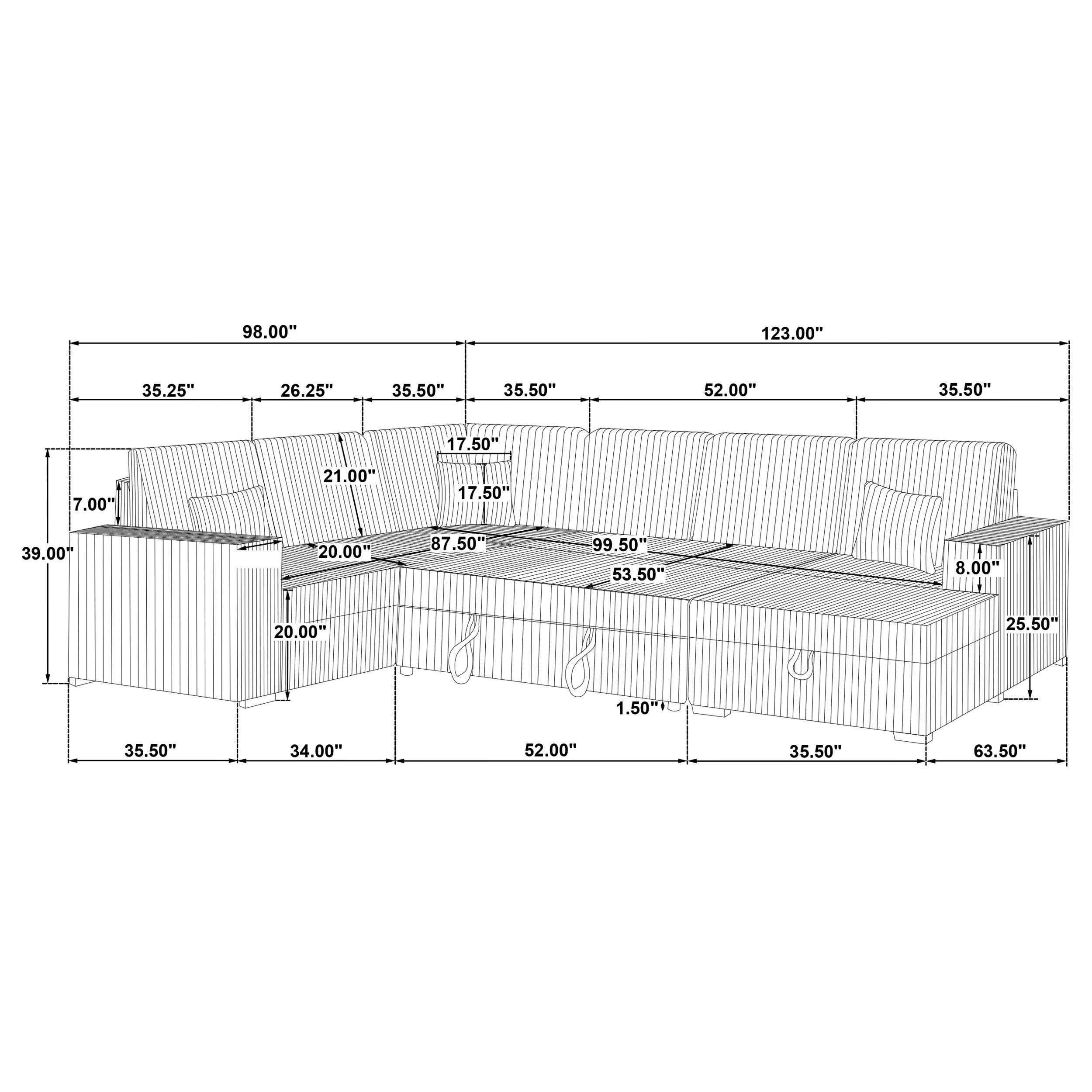 Devonshire Sleeper Sectional Sofa Storage Chaise Grey — view 18