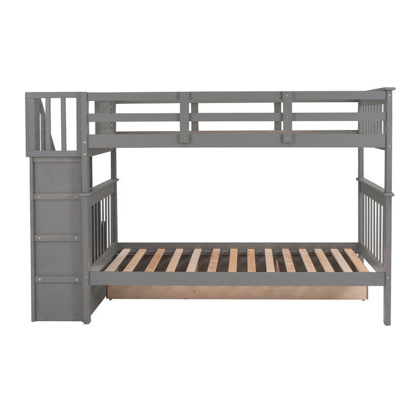 Stairway Twin-Over-Twin Bunk Bed with Three Drawers for Bedroom, Dorm - Gray(Old SKU: LP000309AAE)