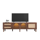 Rattan TV Stand with 3 Cabinets & 2 Drawers, Rattan-inspired Media Console Table for TVs up to 80'', LED Light Entertainment Center, TV cabinet for Living room, Bedroom, Home Theatre
