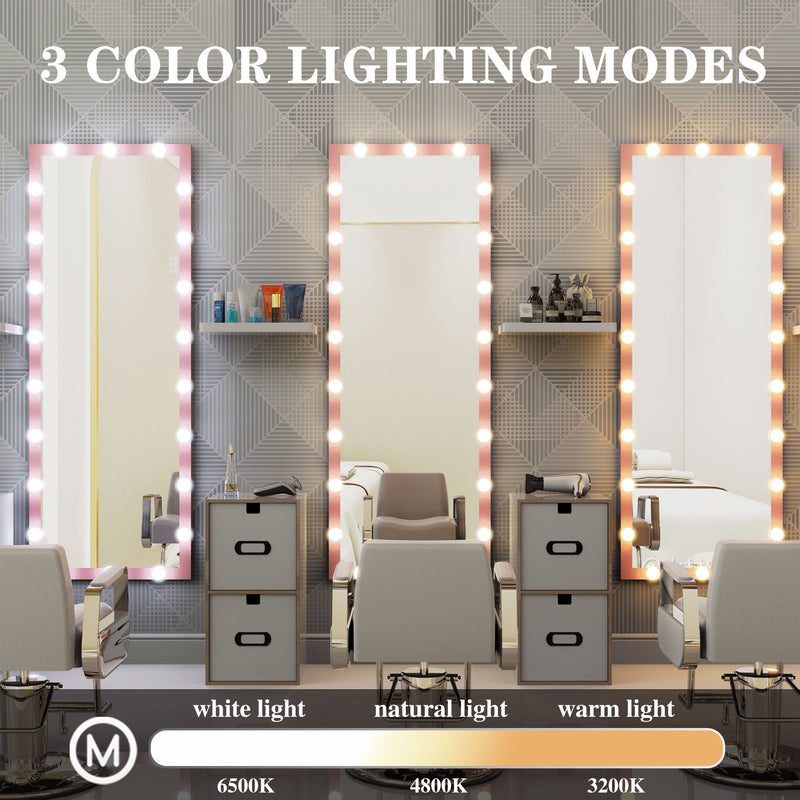 Full Length Mirror With Lights Full Body Vanity Mirror With 3 Color Modes Lighted Standing Floor Mirror For Dressing Room Bedroom Wall Mounted Touch Control