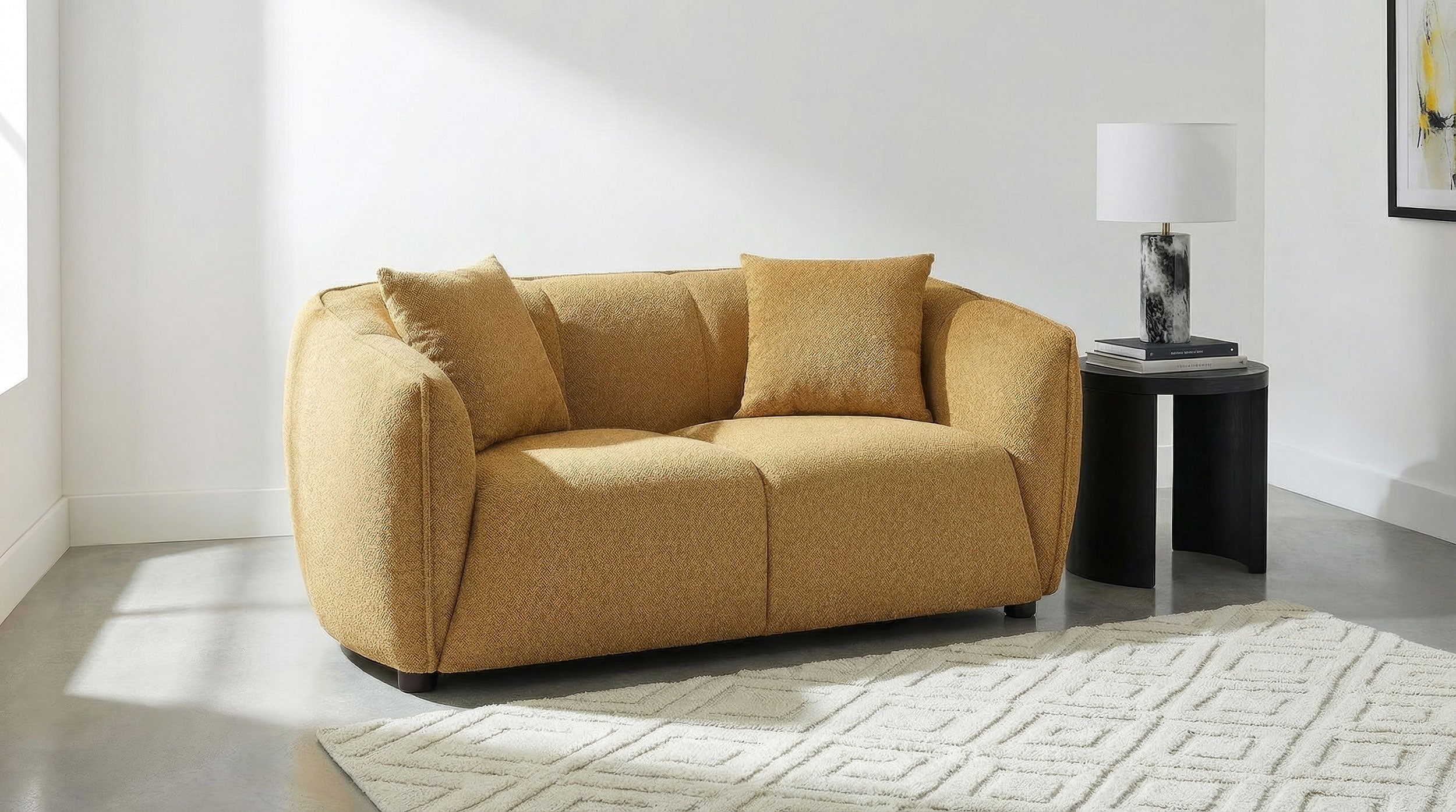 Aleisha Fabric Upholstered Loveseat Mustard Yellow — view 2