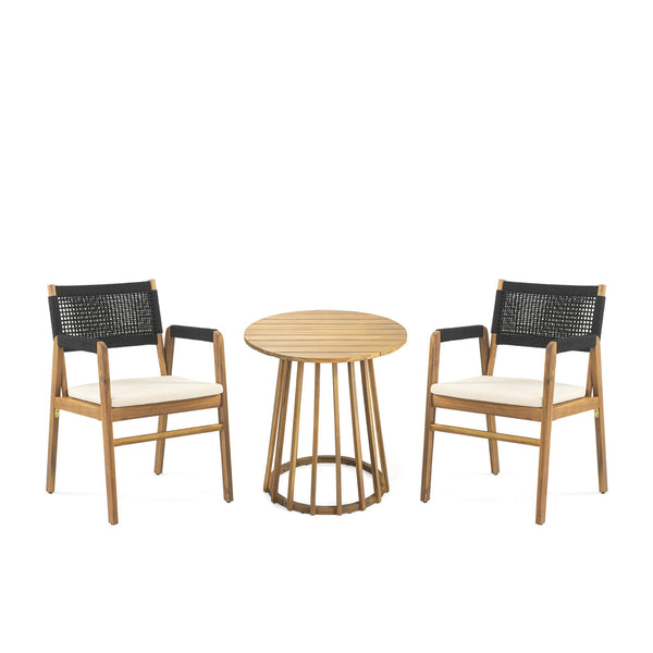 Outdoor 3 Pieces Acacia Wood Dining Set With Cushions
