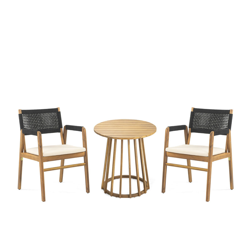 Outdoor 3 Pieces Acacia Wood Dining Set With Cushions