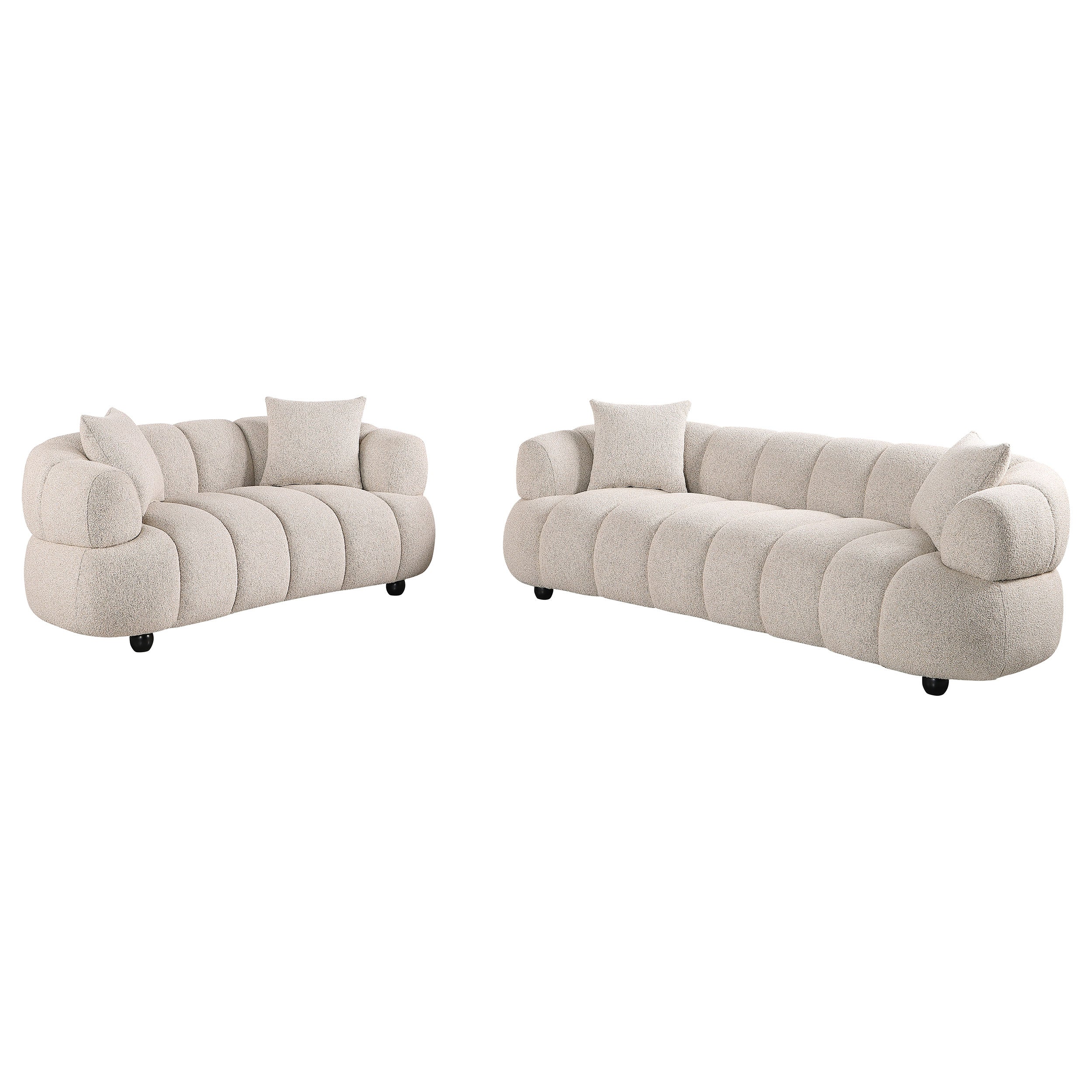 Whitney 2-Piece Contemporary Channel Tufted Woven Fabric Sofa Set Pebble — view 1