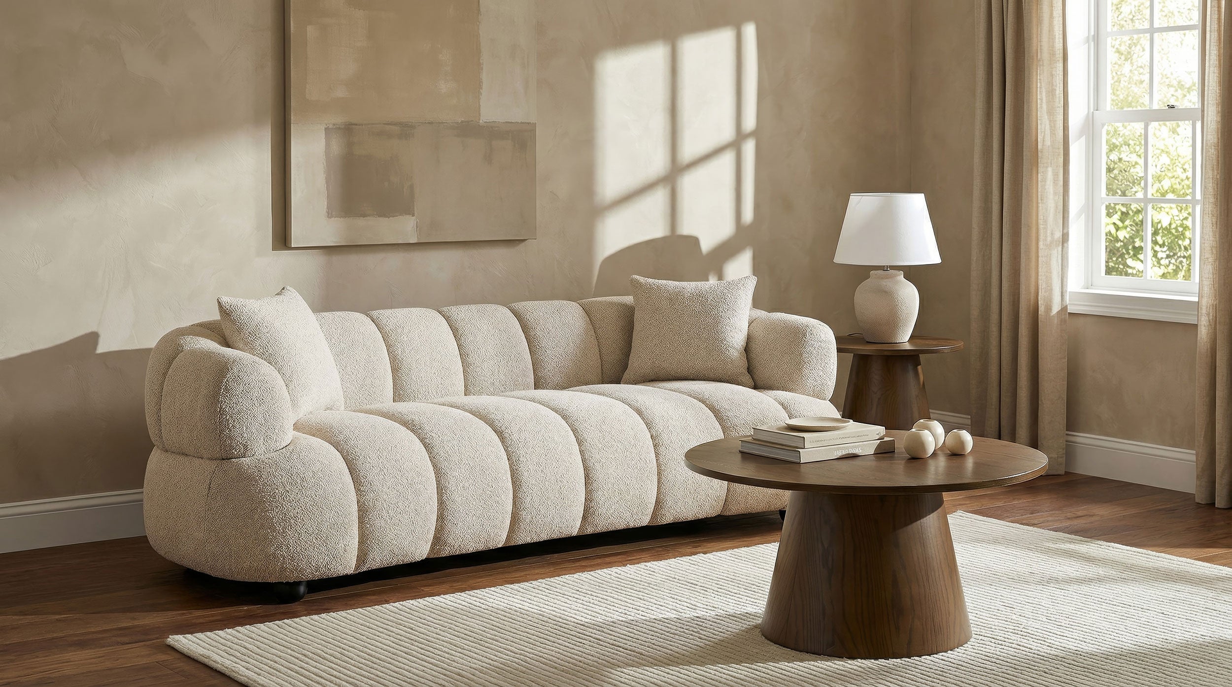 Whitney Contemporary Channel Tufted Woven Fabric Upholstered Sofa — view 2