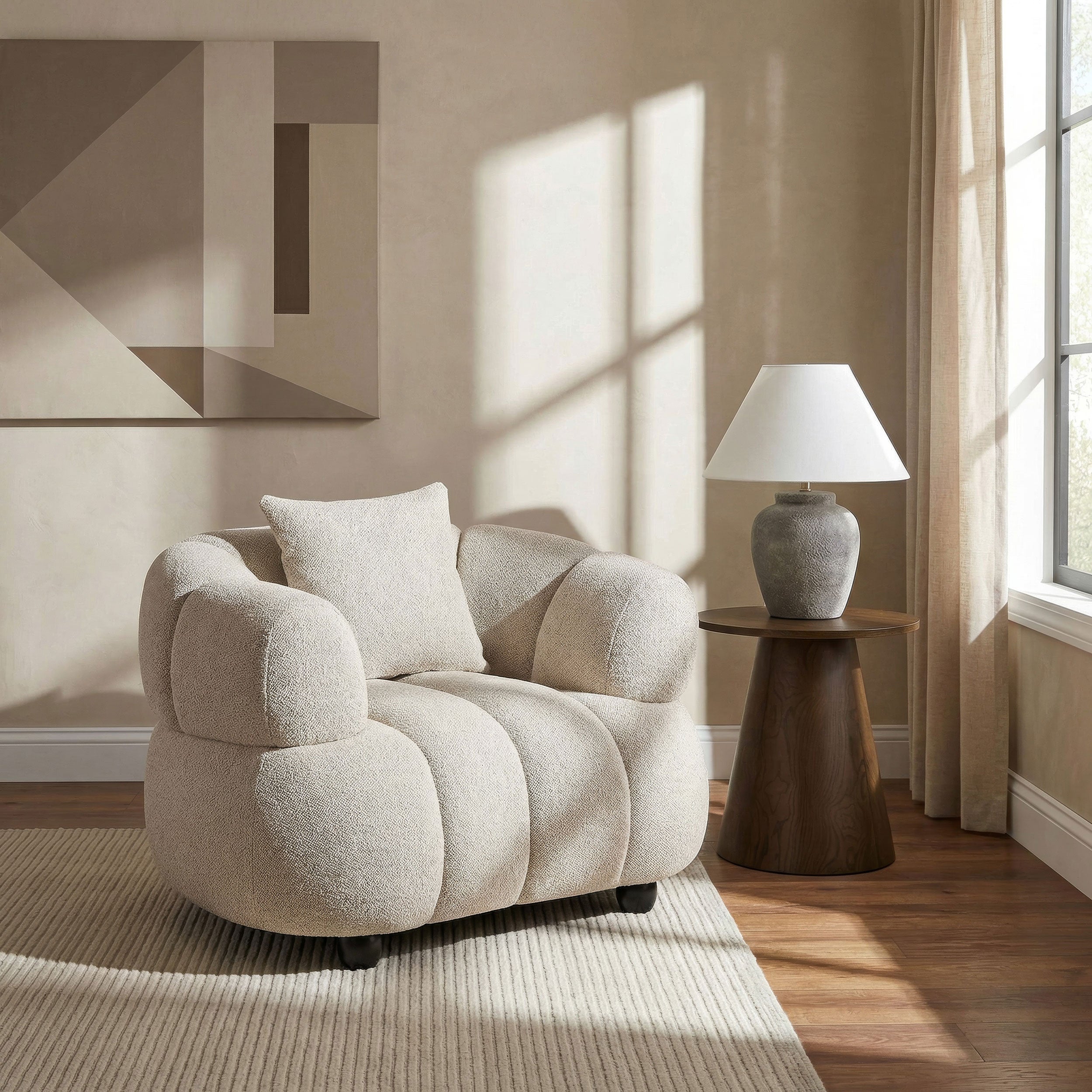 Whitney Contemporary Channel Tufted Woven Fabric Upholstered Accent Chair — view 2