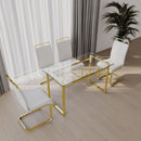 Modern Glass Dining Table Set For 4 With Golden Plating Legs And Chairs - Transparent