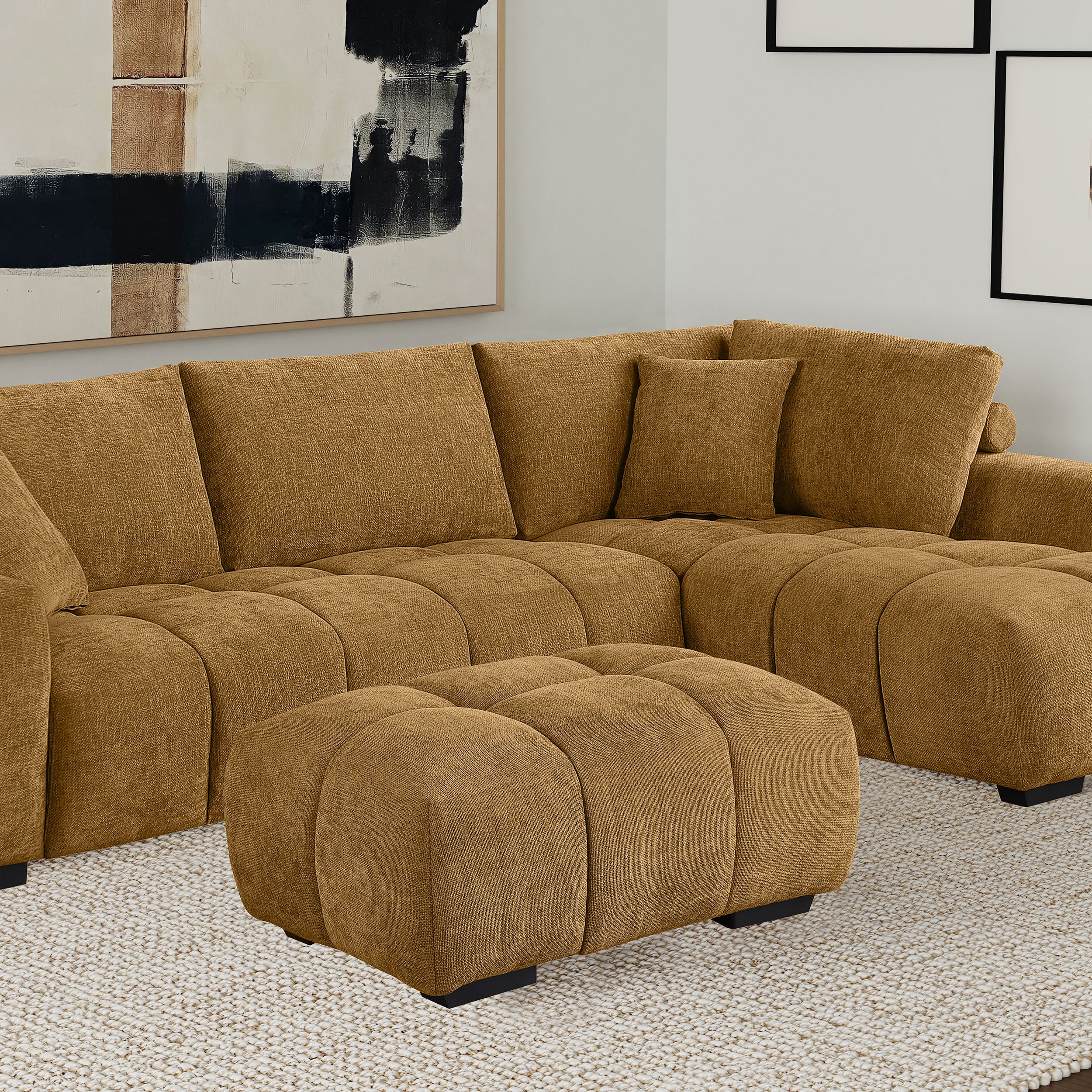 Camacho Rectangular Upholstered Tufted Ottoman Amber — view 2