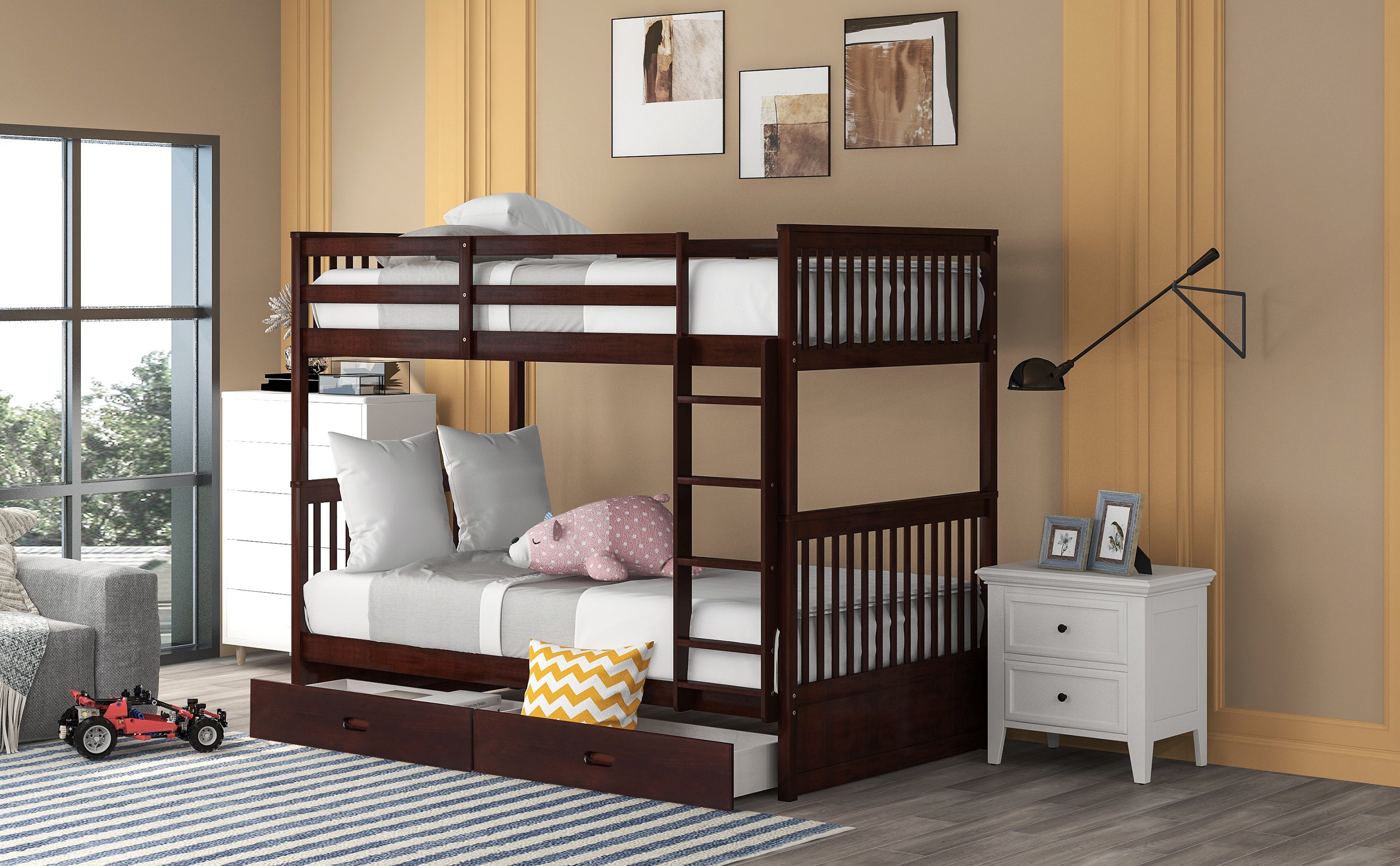 Twin-Over-Twin Bunk Bed with Ladders and Two Storage Drawers (Espresso)(OLD SKU:LT000265AAP) - Atlantic Fine Furniture Melbourne FL