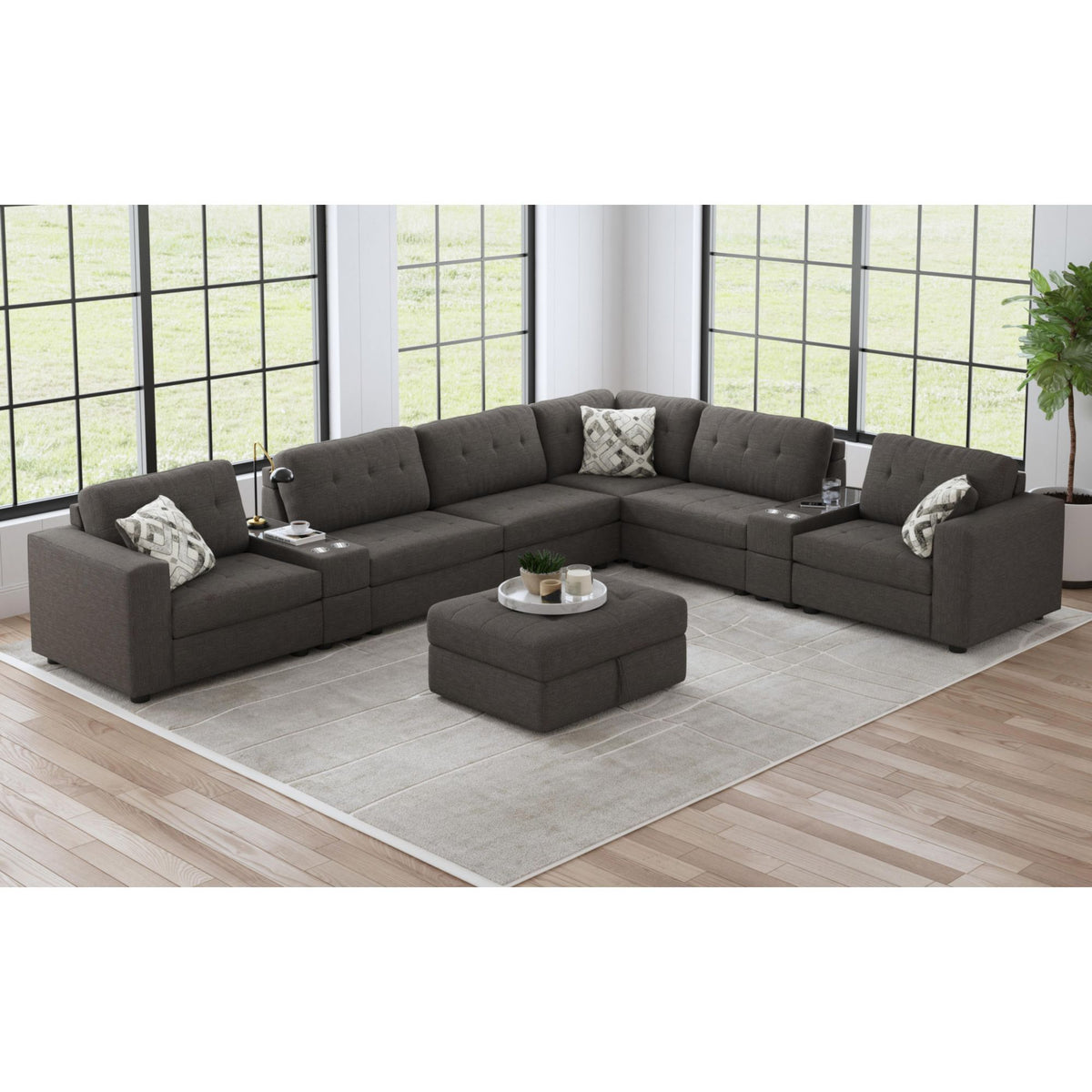 Options One Storage Ottoman in Blue by Elements International, view 7
