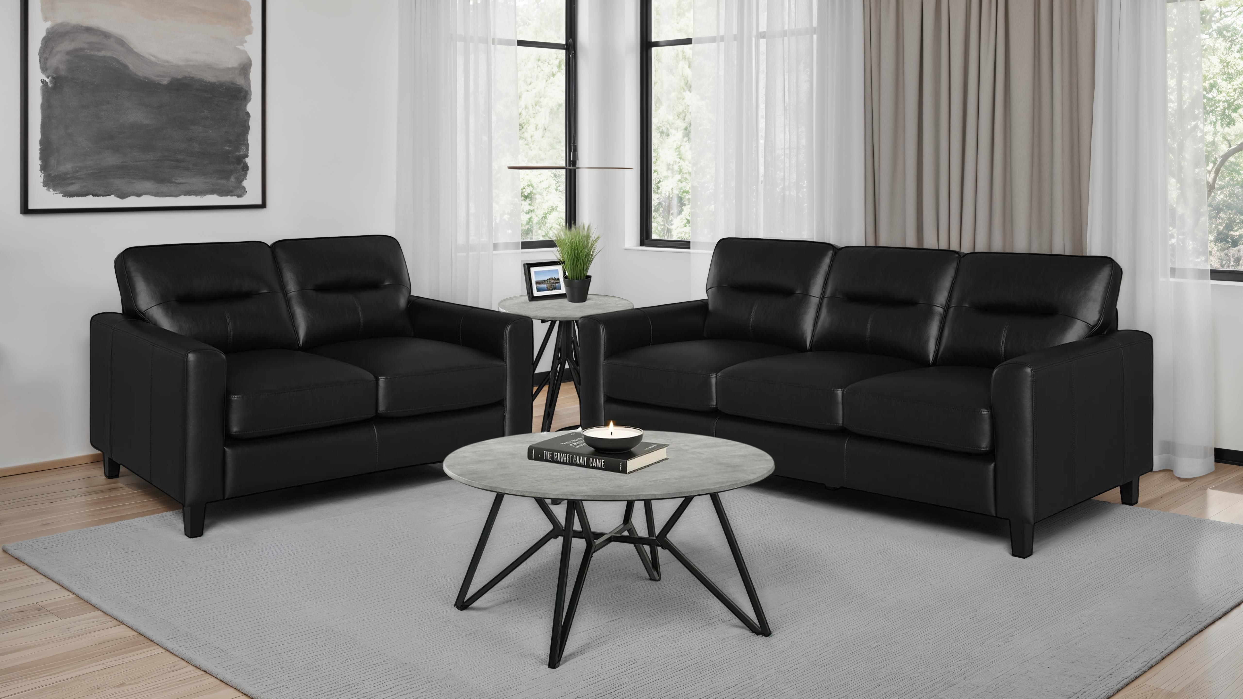 Scotland 2-piece Faux Leather Upholstered Sofa Set Black — view 1