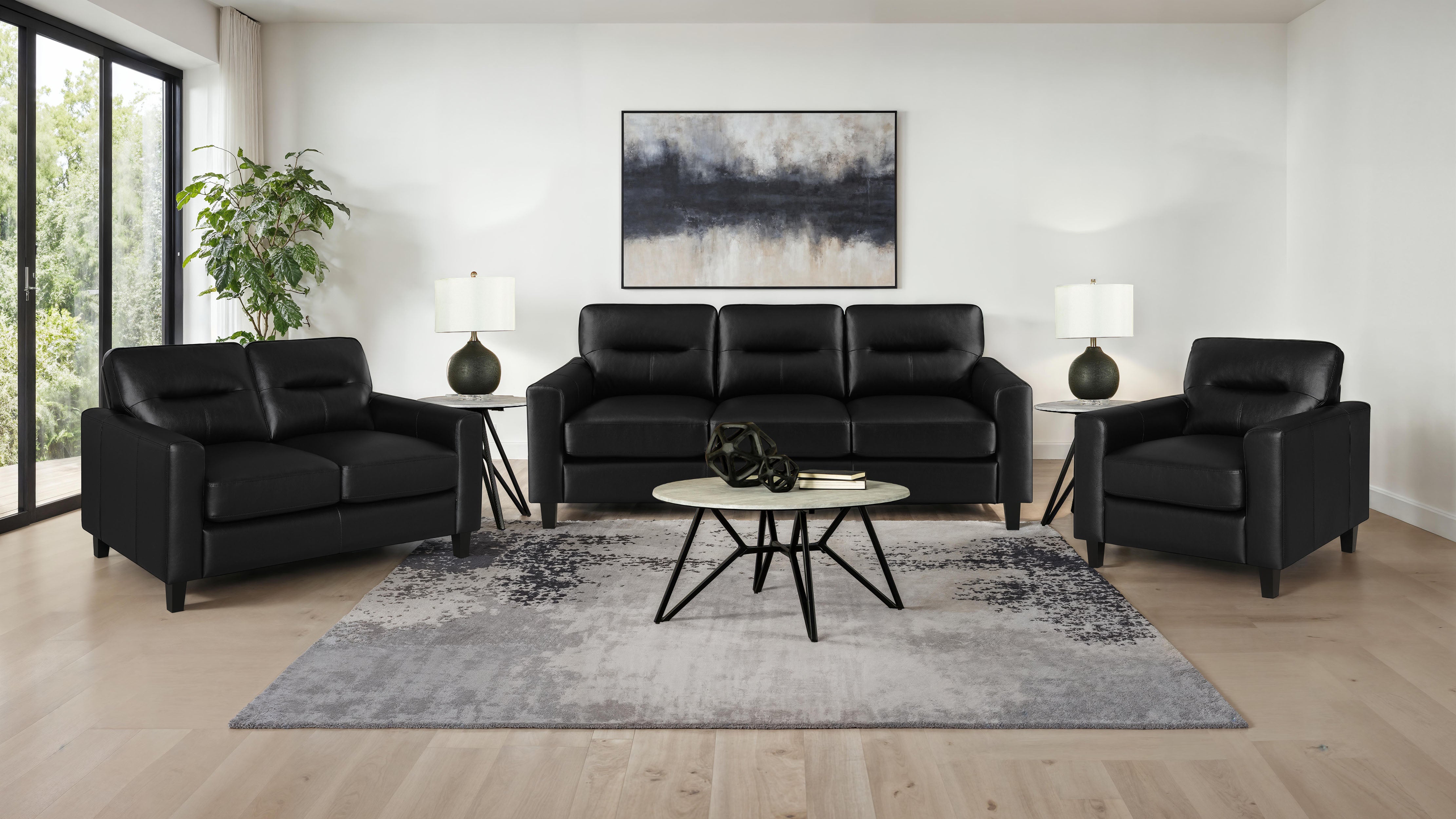 Scotland 3-piece Faux Leather Upholstered Sofa Set Black — view 1