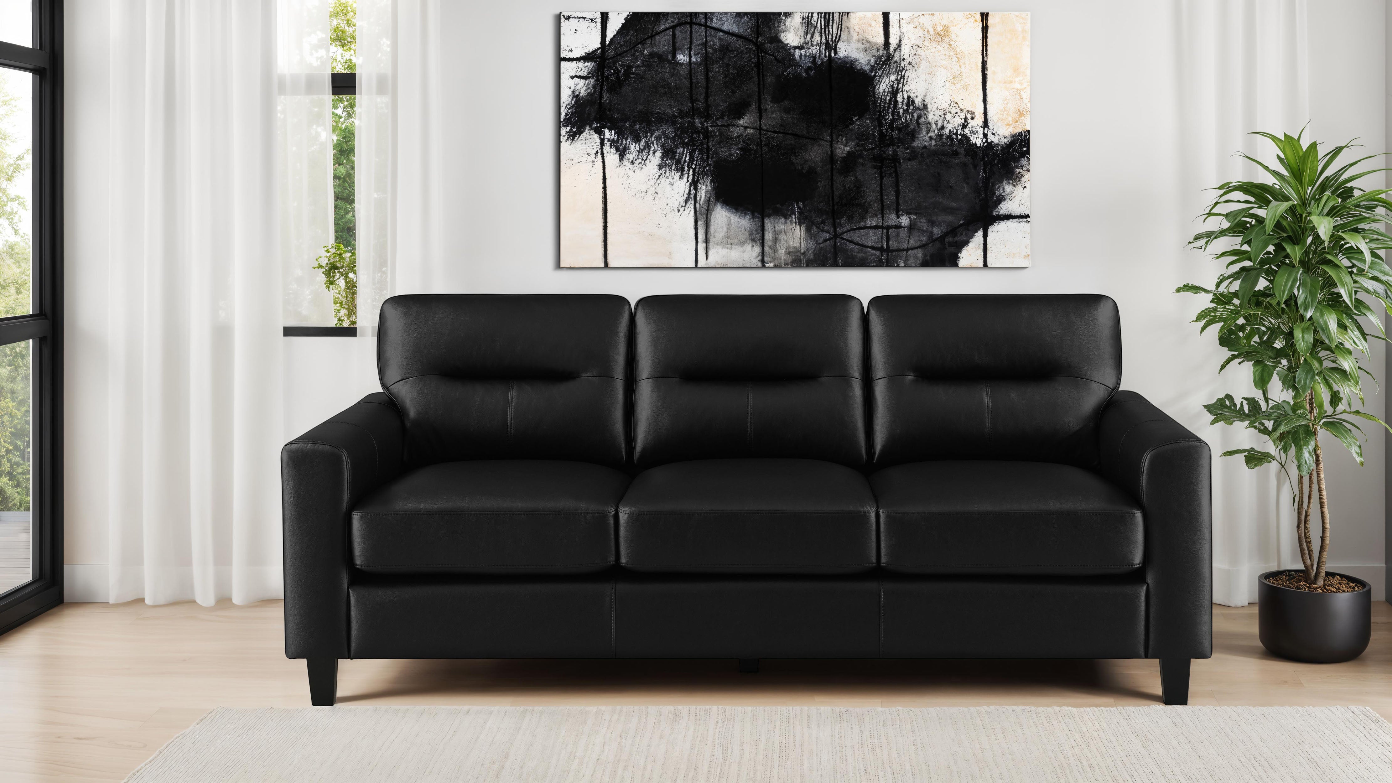 Scotland Faux Leather Upholstered Track Arm Sofa Black — view 2