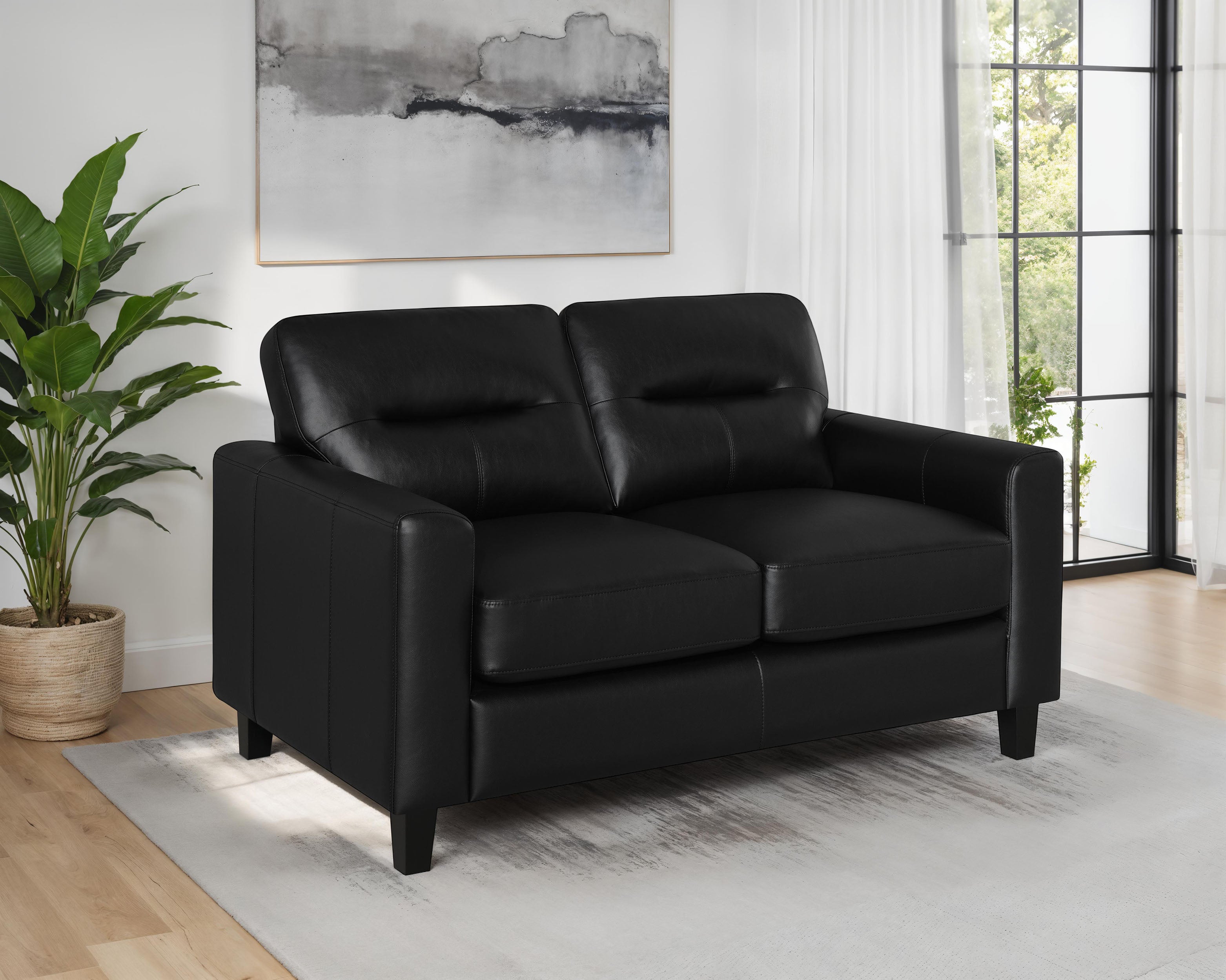 Scotland Faux Leather Upholstered Track Arm Loveseat Black — view 2