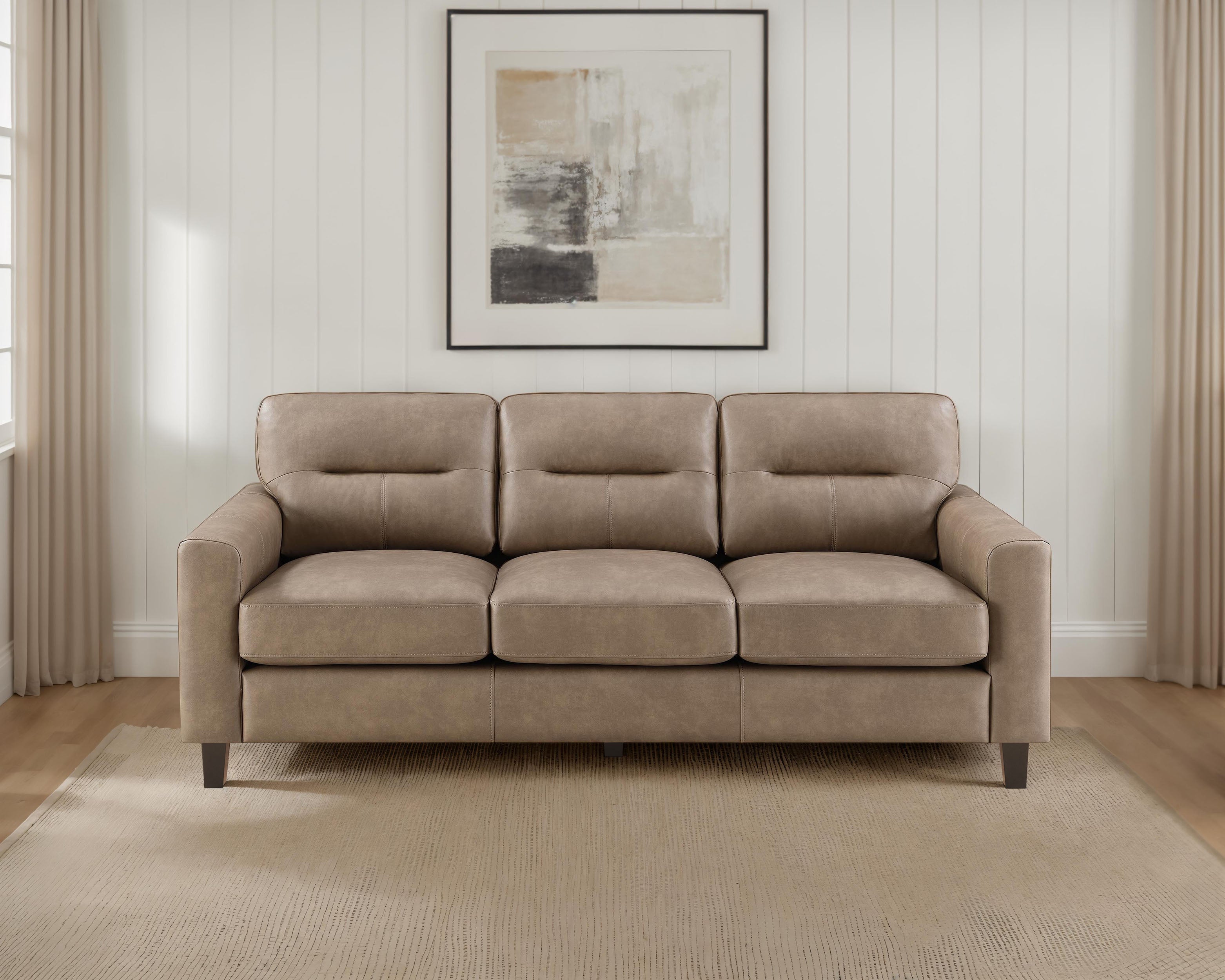 Scotland Faux Leather Upholstered Track Arm Sofa Brown — view 2