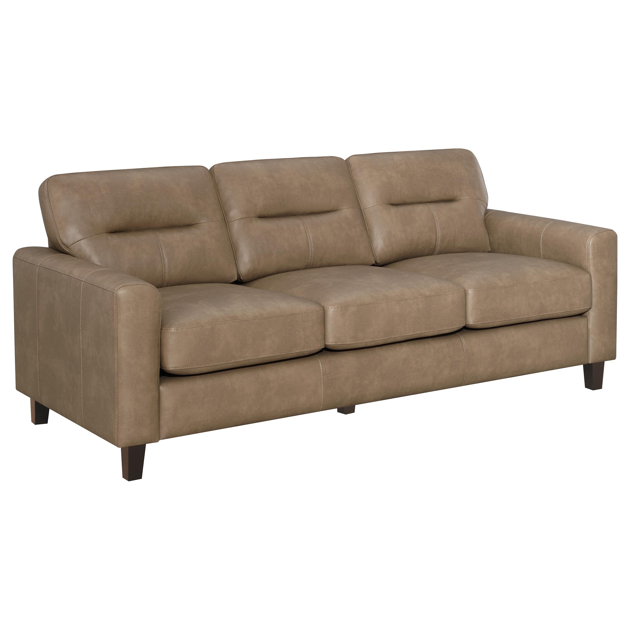 Scotland Faux Leather Upholstered Track Arm Sofa Brown — view 1