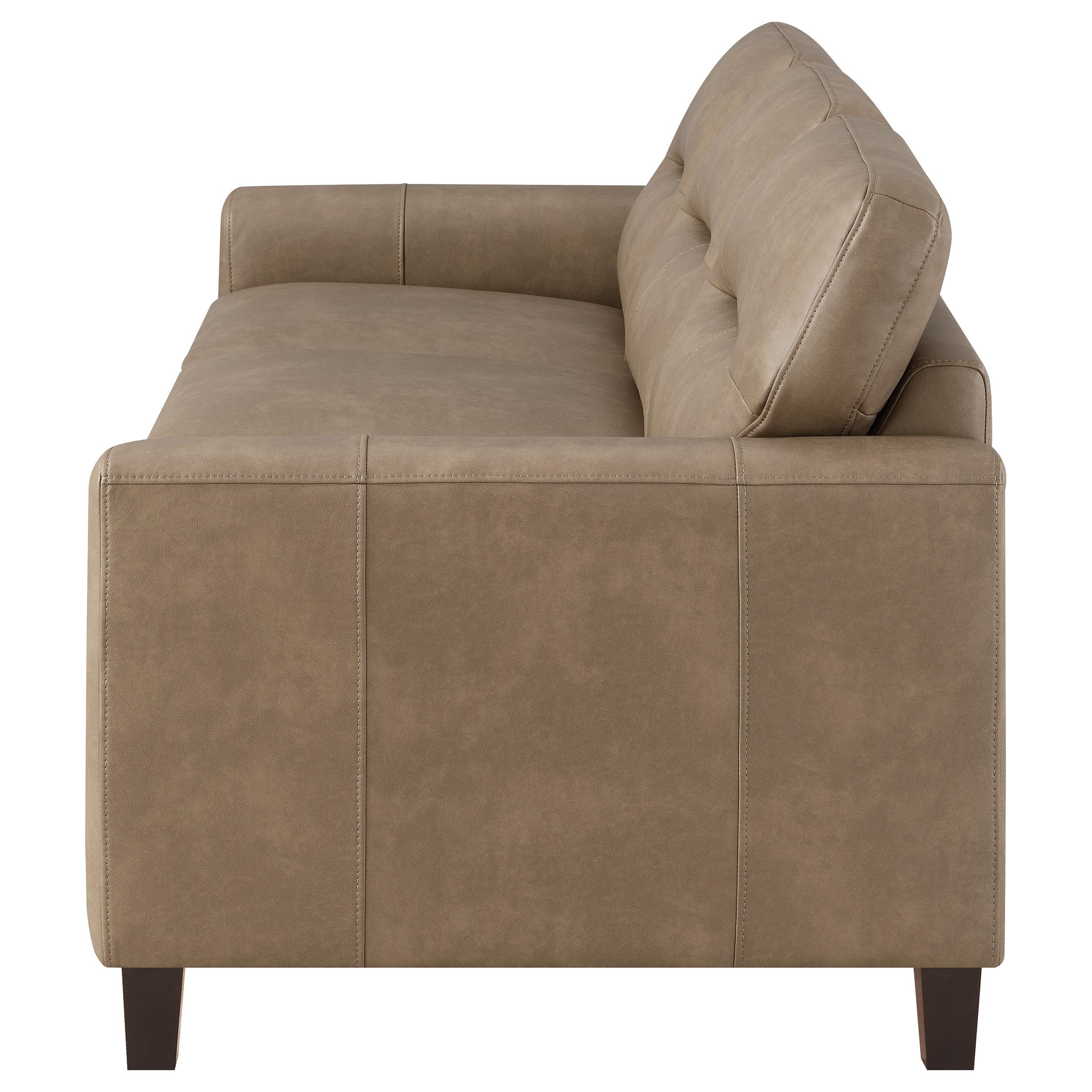 Scotland Faux Leather Upholstered Track Arm Sofa Brown — view 5