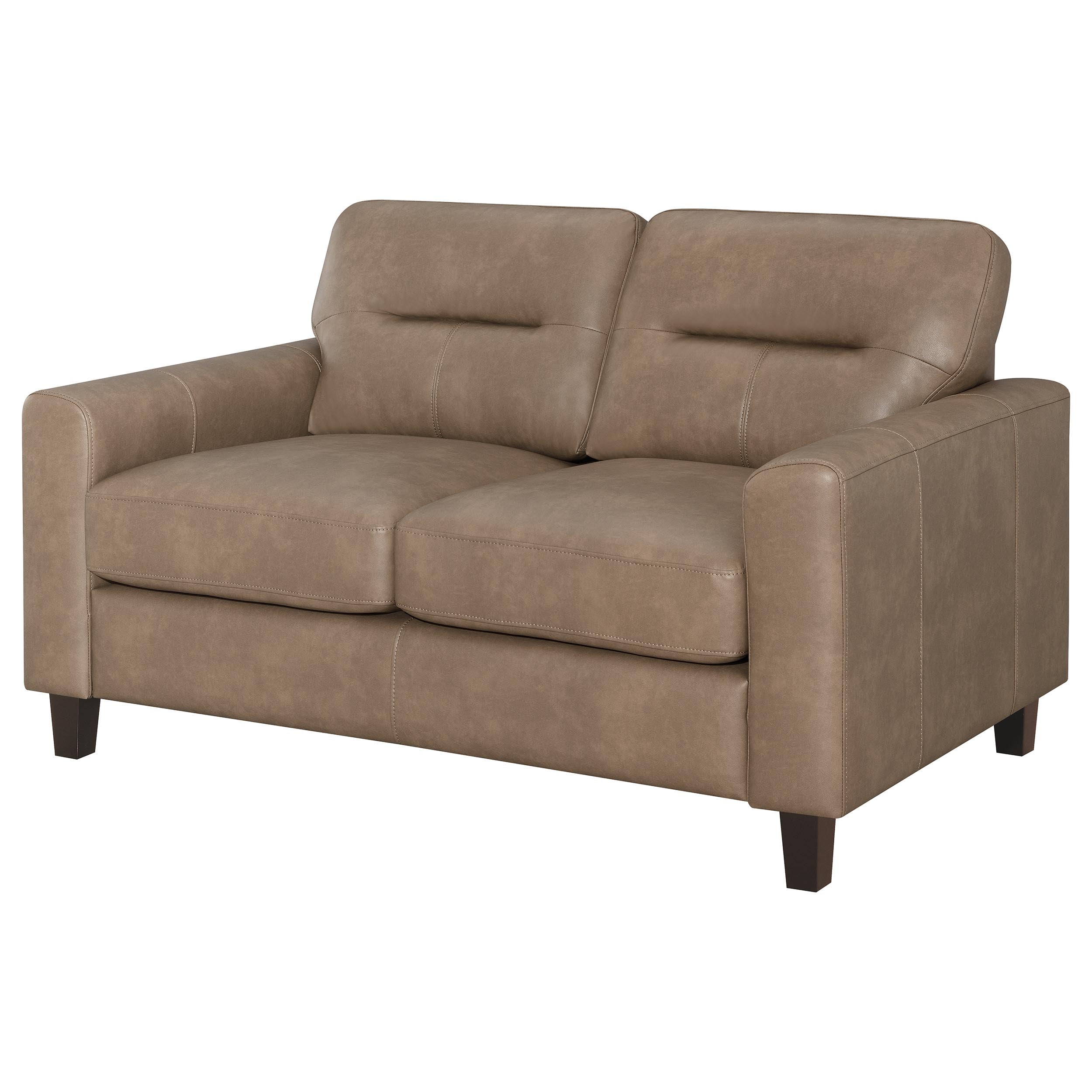 Scotland Faux Leather Upholstered Track Arm Loveseat Brown — view 4