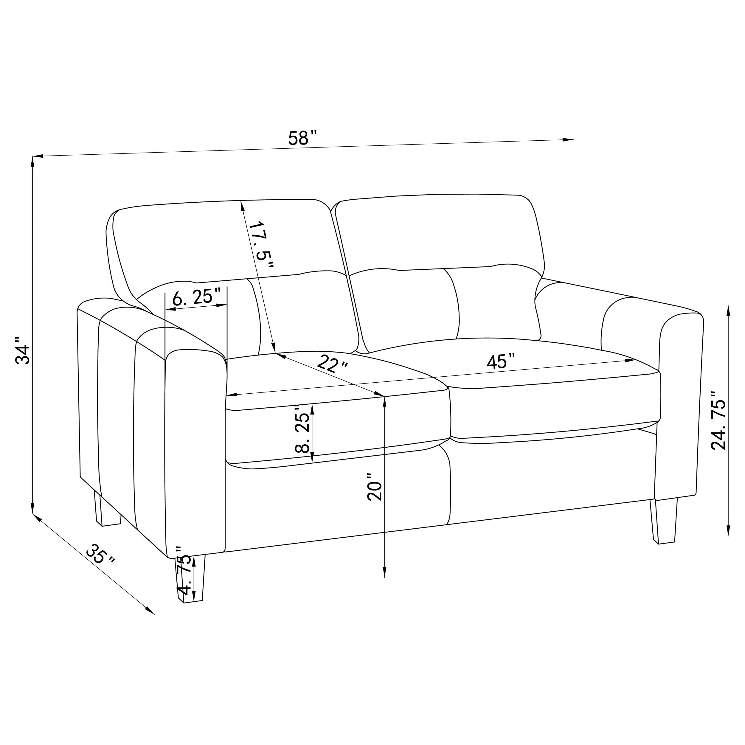 Scotland Faux Leather Upholstered Track Arm Loveseat Brown — view 10