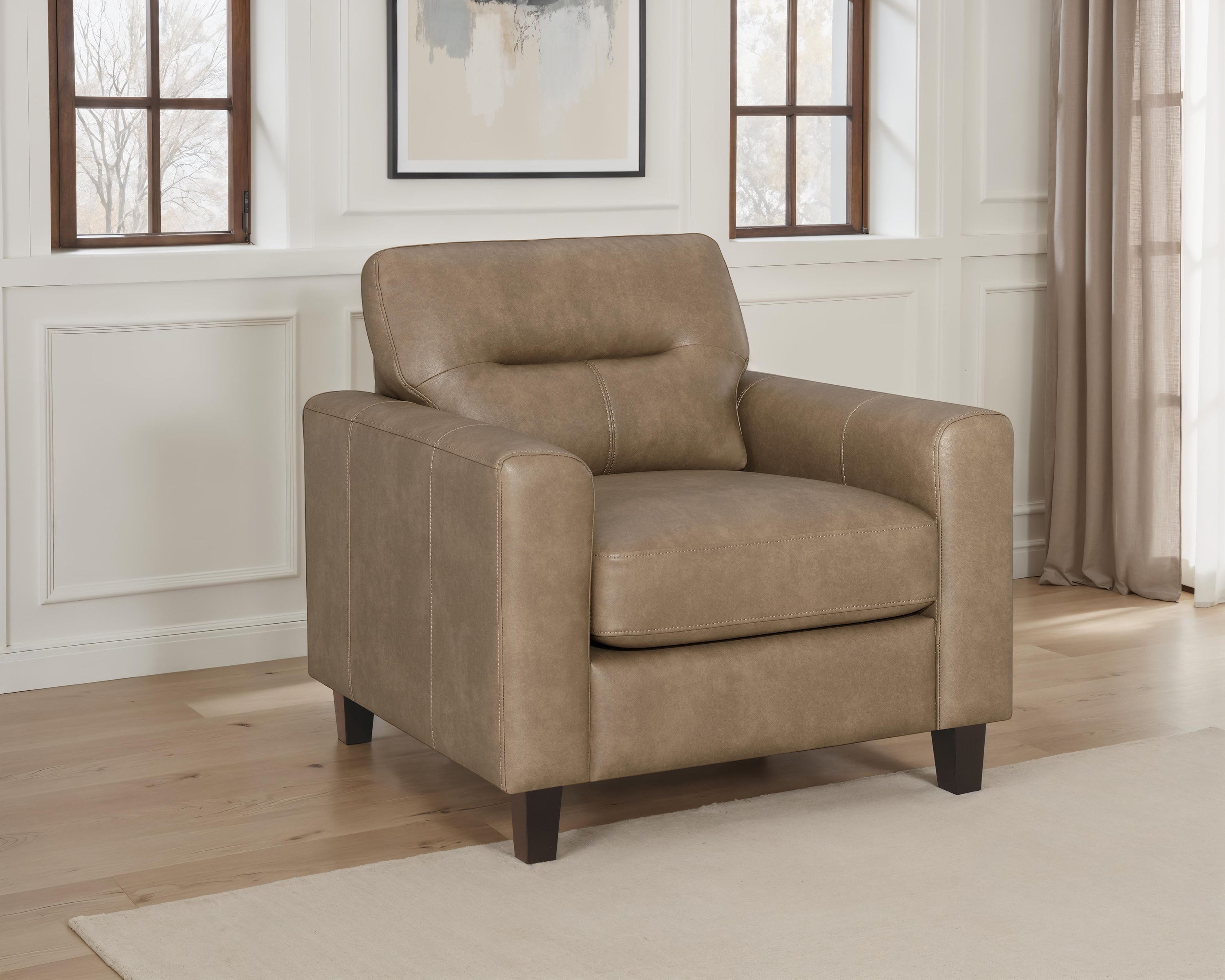 Scotland Faux Leather Upholstered Track Arm Chair Brown — view 2