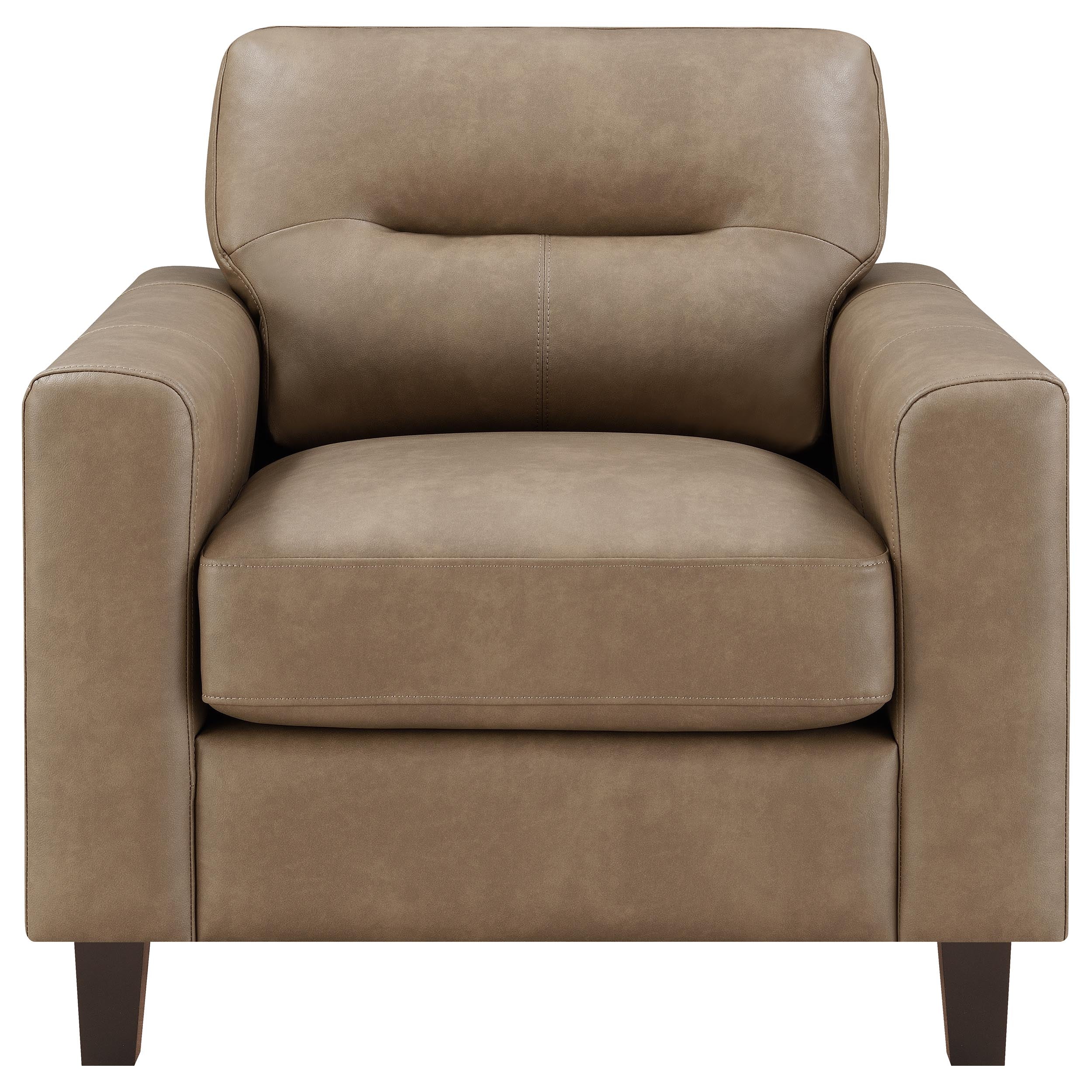 Scotland Faux Leather Upholstered Track Arm Chair Brown — view 3