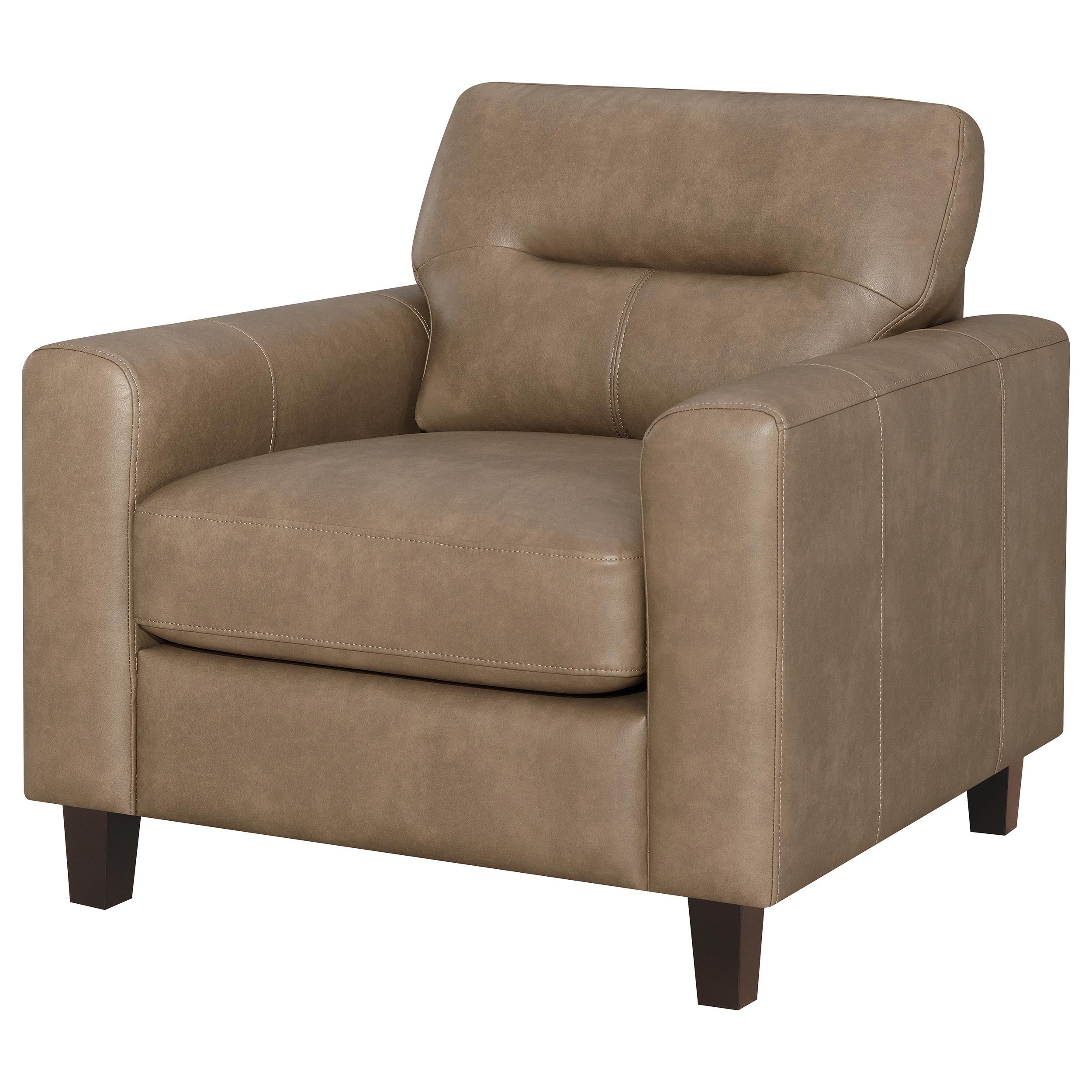 Scotland Faux Leather Upholstered Track Arm Chair Brown — view 4