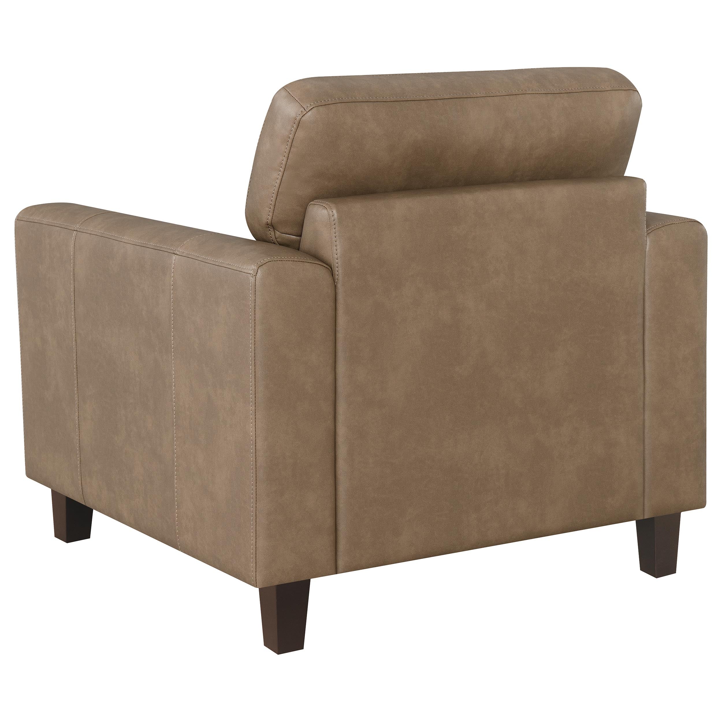 Scotland Faux Leather Upholstered Track Arm Chair Brown — view 6