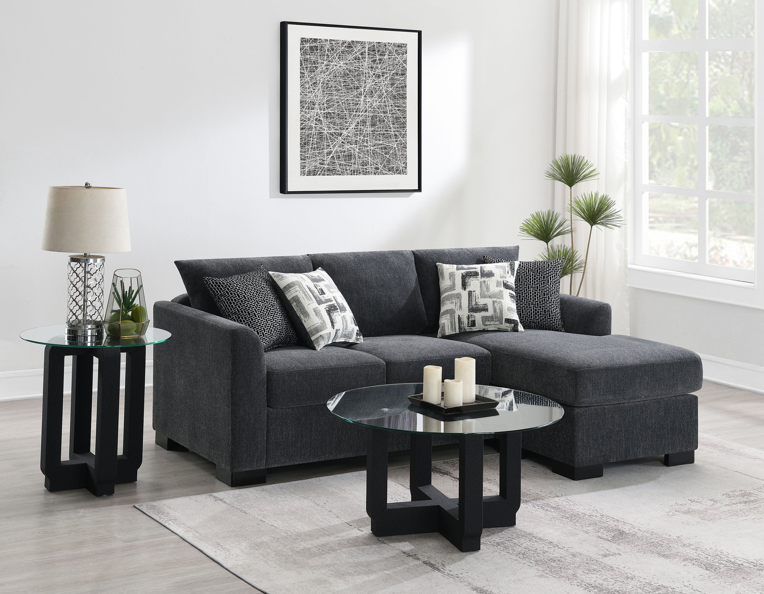 Storey Upholstered Sleeper Sectional Chaise Sofa Dark Grey — view 2