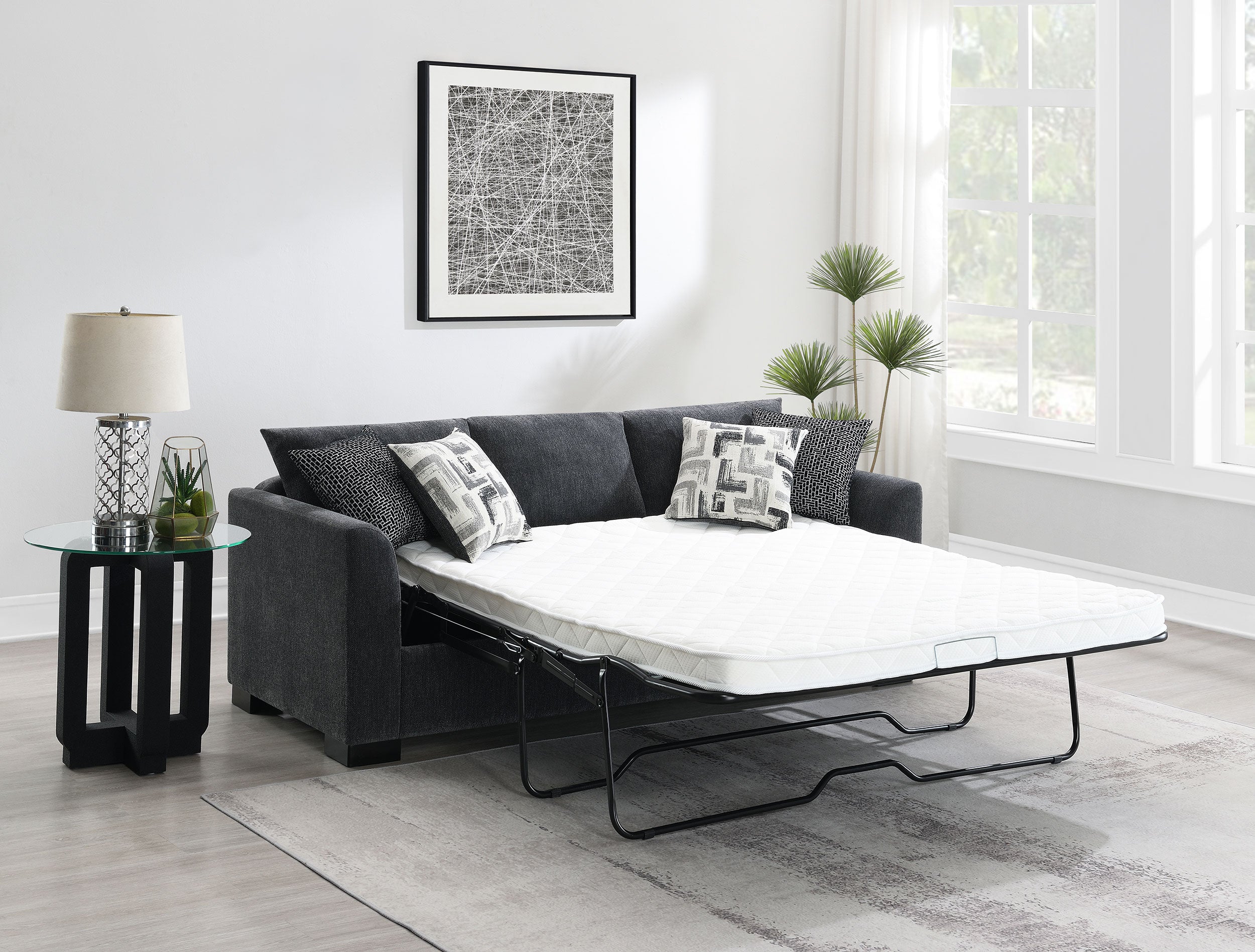 Storey Upholstered Sleeper Sectional Chaise Sofa Dark Grey — view 4