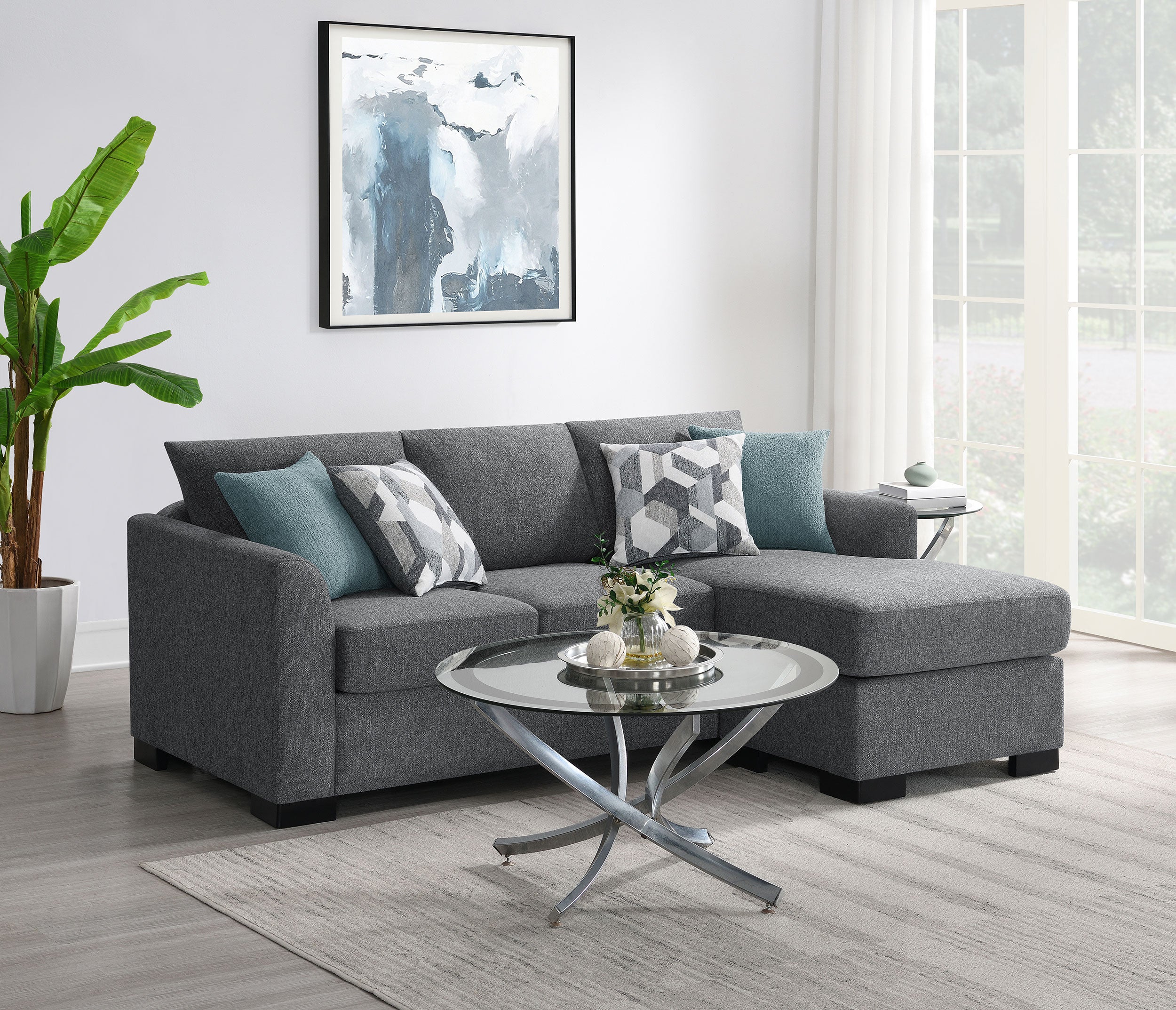 Storey Upholstered Sleeper Sectional Chaise Sofa Grey — view 2