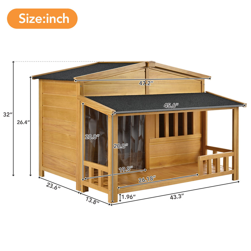 Wooden Dog House, Outdoor & Indoor Dog Crate, Pet Kennel With Porch, Weatherproof, Medium - Nature