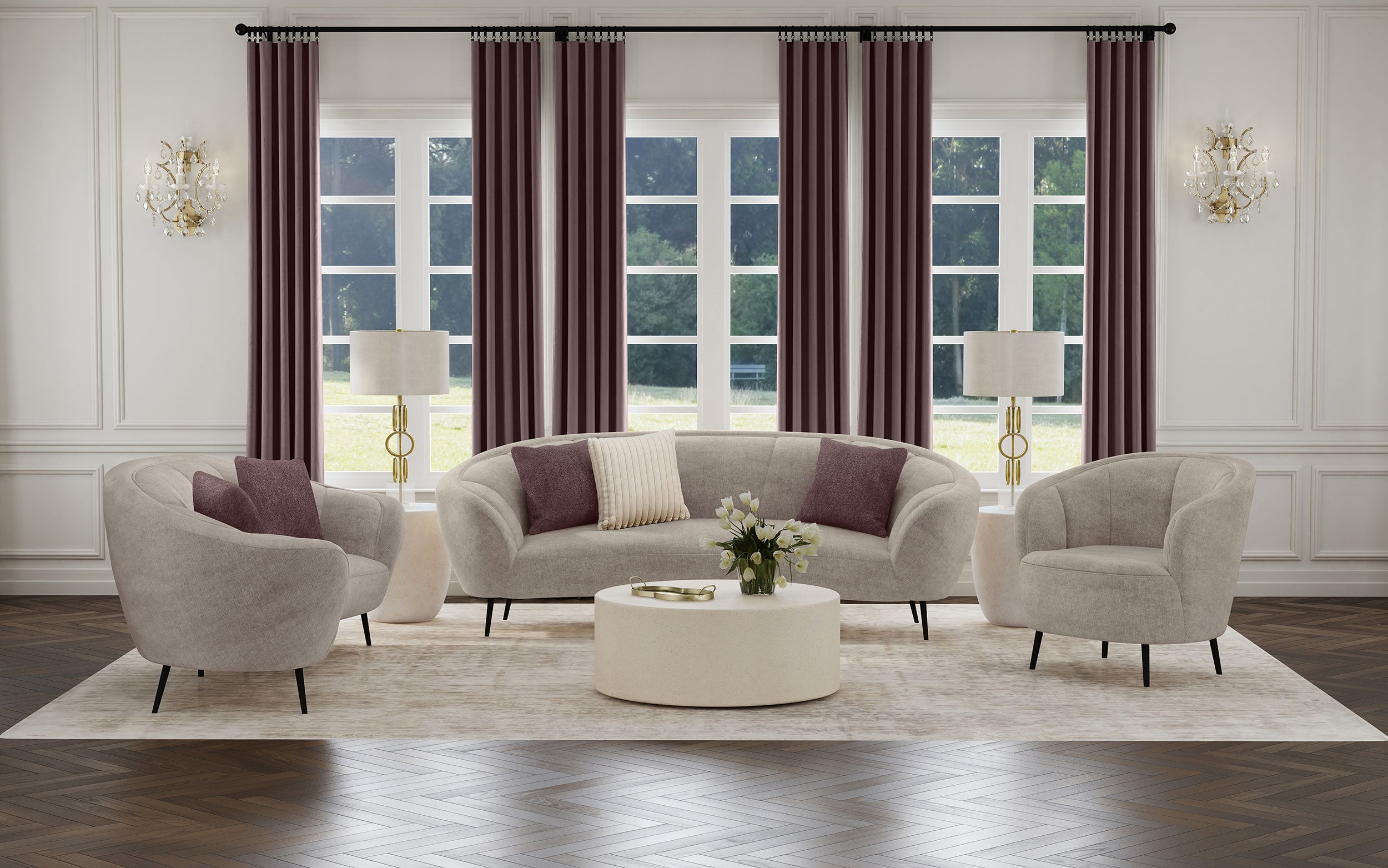 Ellorie 3-piece Upholstered Curved Sofa Set Beige — view 1