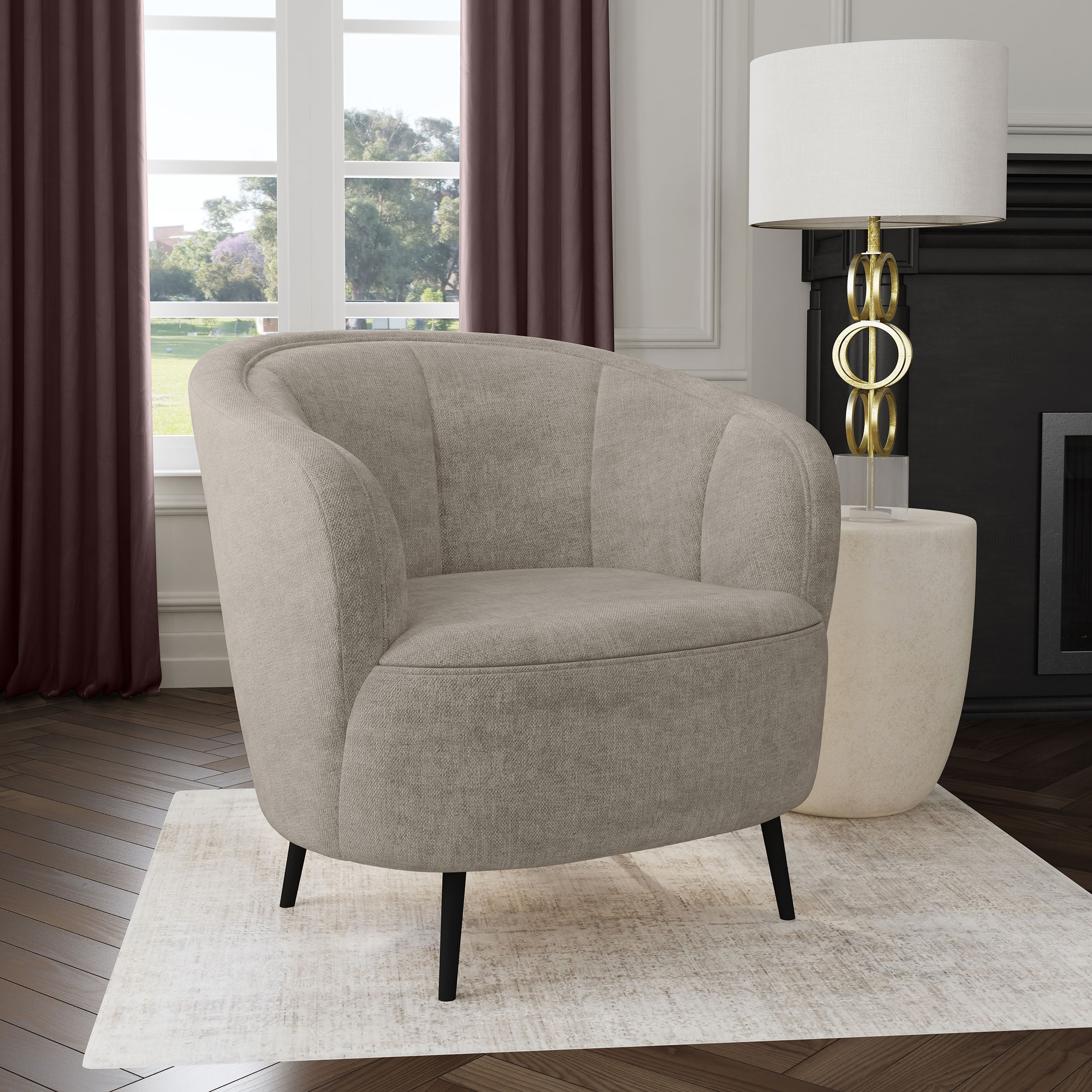 Ellorie Upholstered Channel Back Curved Chair Beige — view 2