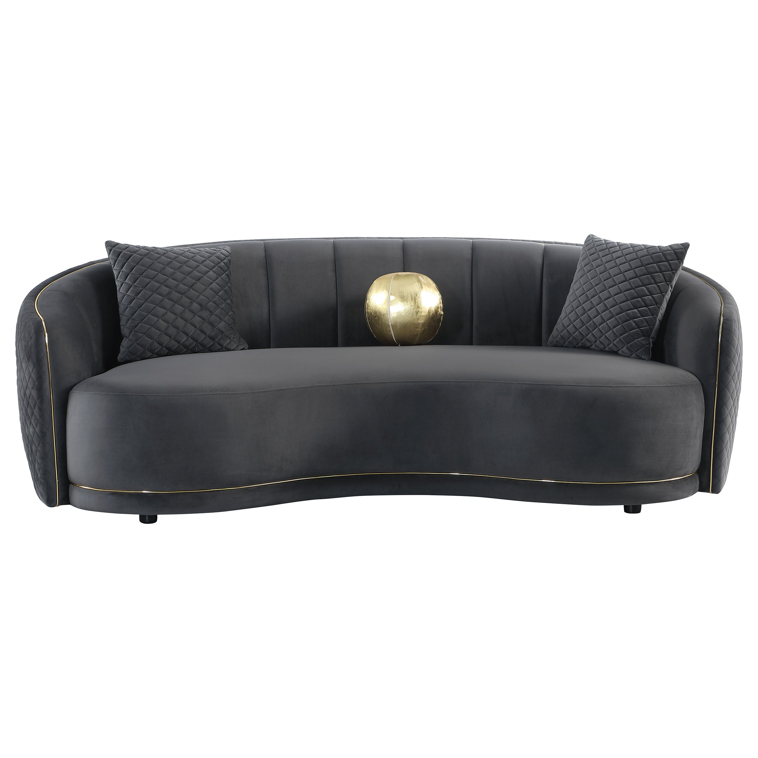 Brookside Velvet Upholstered Curved Sofa Dark Grey — view 3