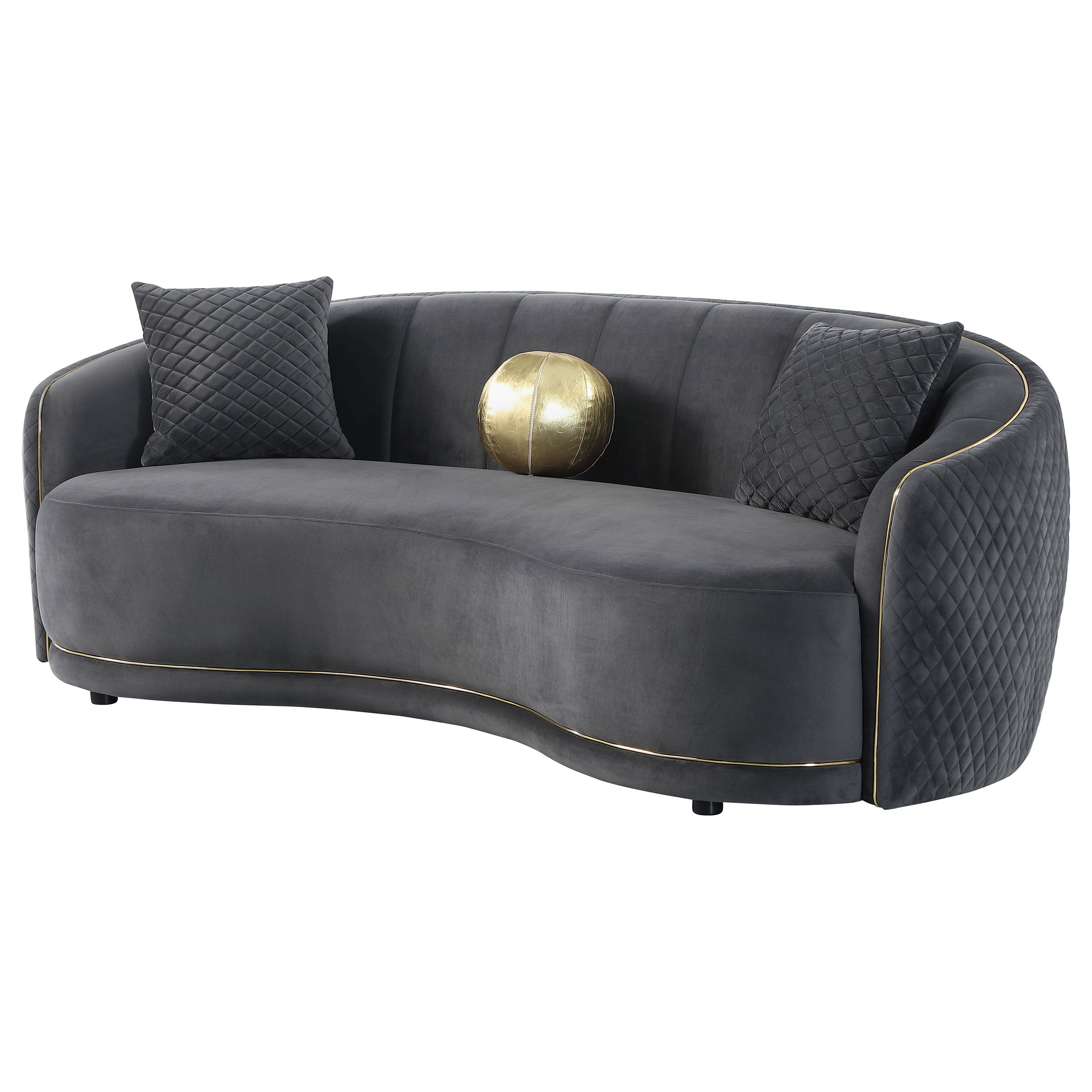 Brookside Velvet Upholstered Curved Sofa Dark Grey — view 4