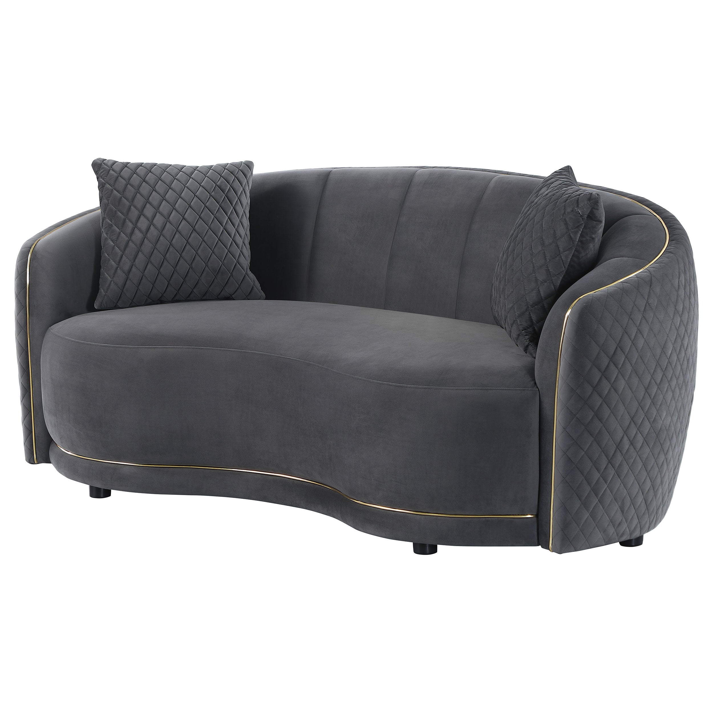 Brookside Velvet Upholstered Curved Loveseat Dark Grey — view 4
